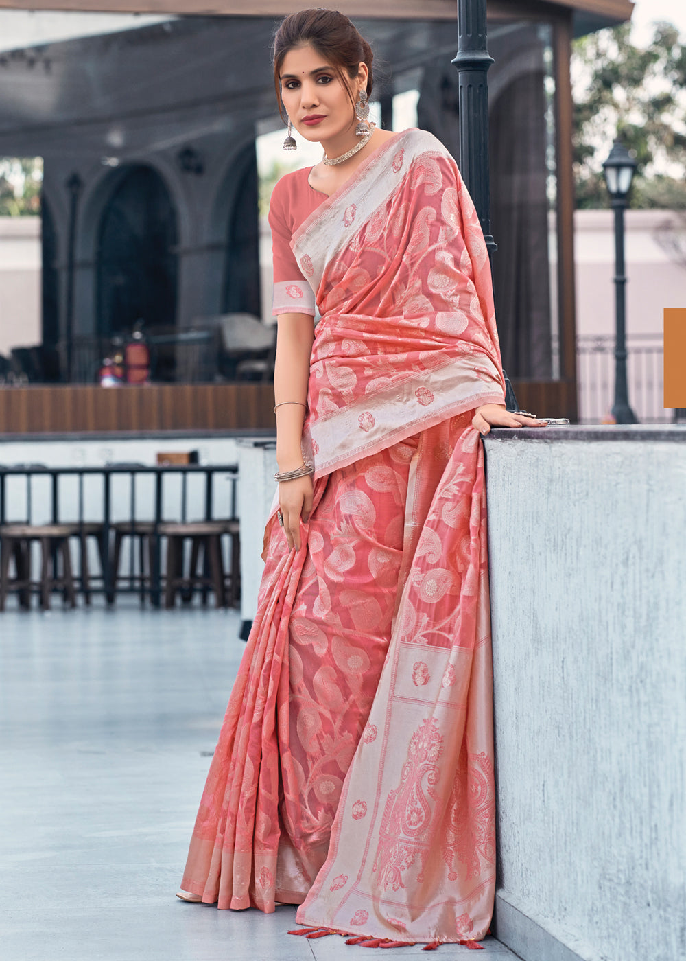 Buy MySilkLove Pink Rose Lucknowi Linen Cotton Saree Online