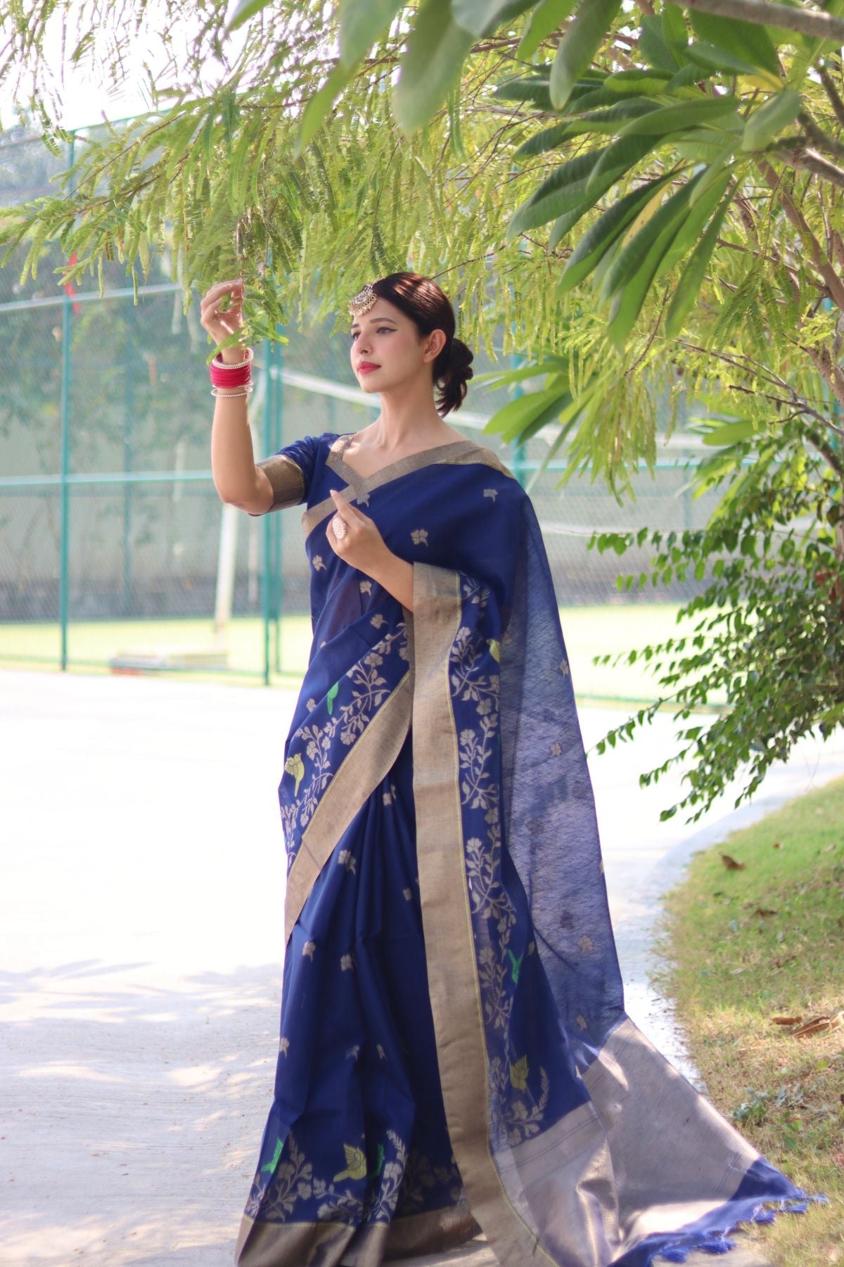 Buy MySilkLove Yale Blue Cotton Silk Saree Online