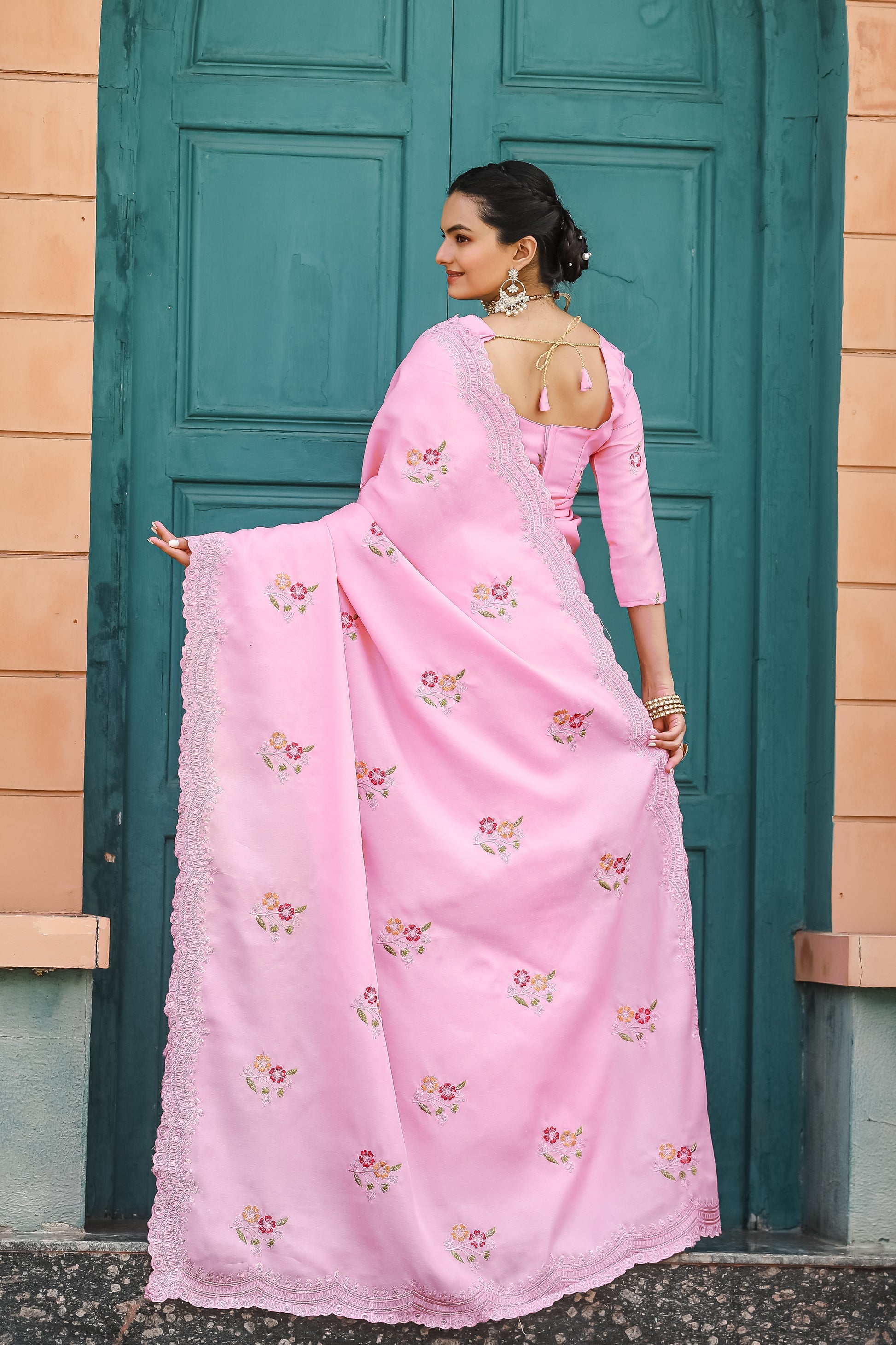 Buy MySilkLove Lotus Pink Embroidery Tussar Cotton Saree Online