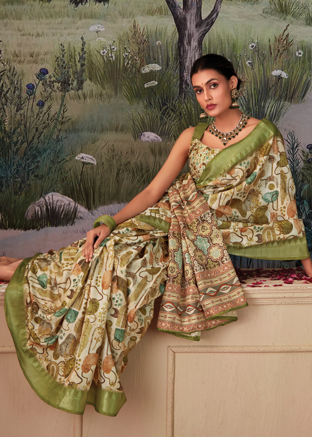 Buy MySilkLove Pale Oyster Green Woven Banarasi Tussar Silk Saree Online