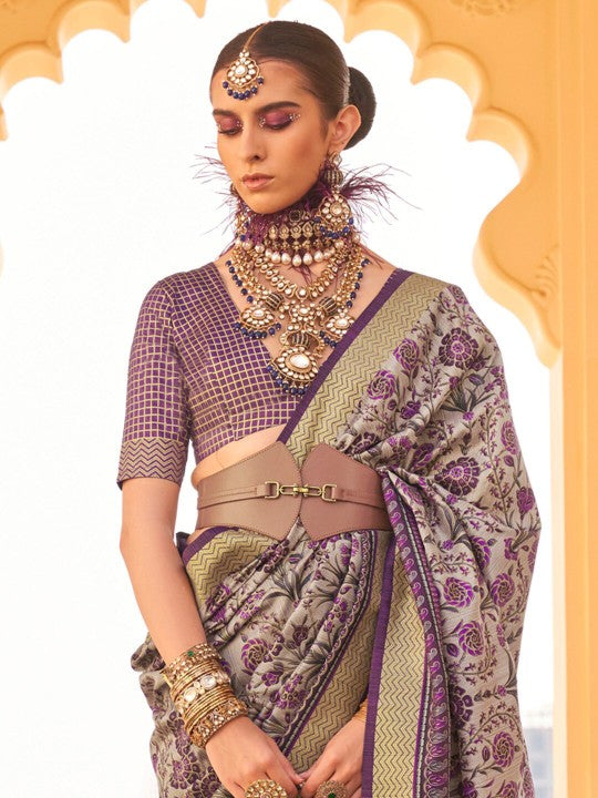 Buy MySilkLove Tapestry Purple Printed Patola Saree Online