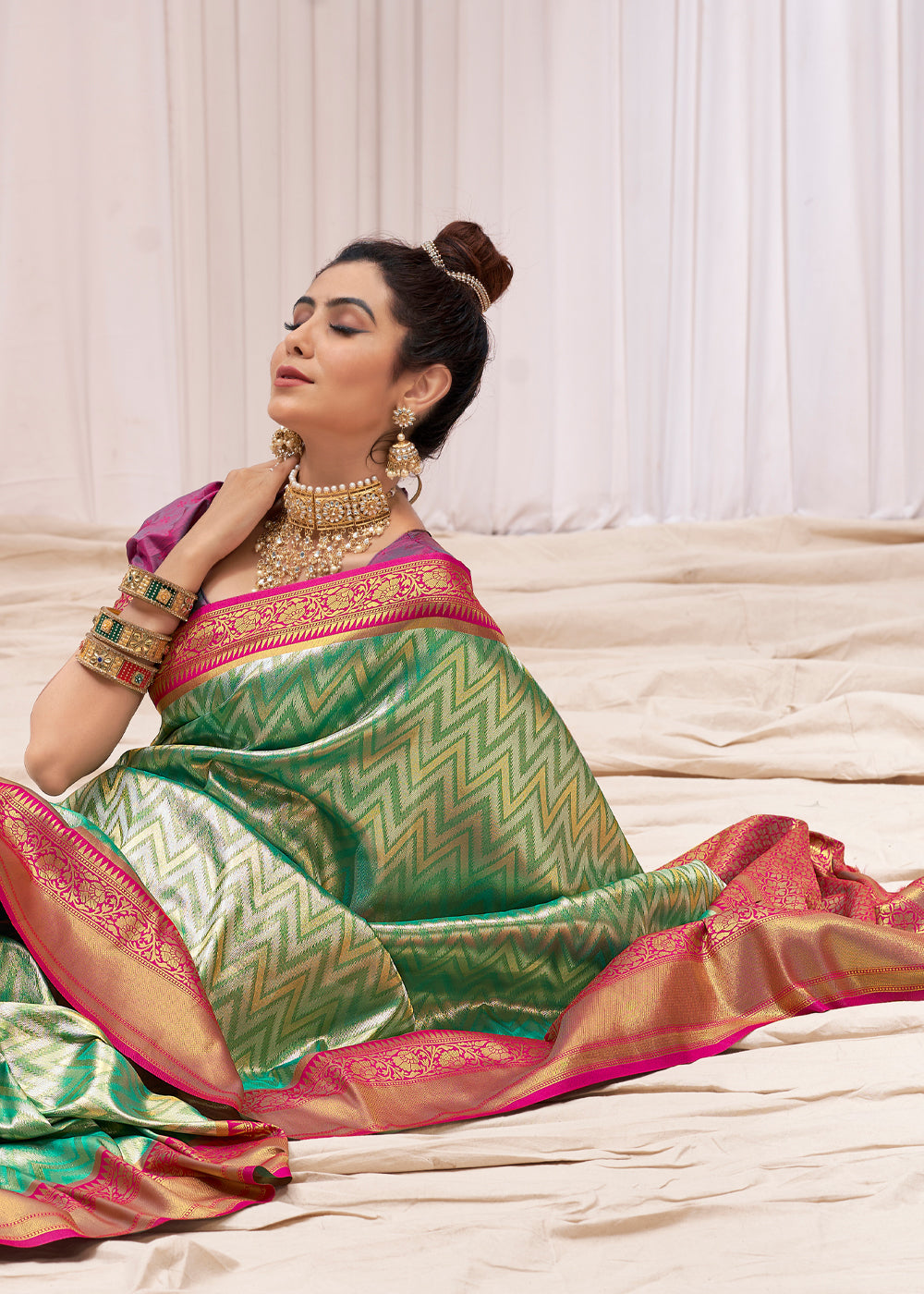 MySilkLove Olivine Green Woven Kanjivaram Saree