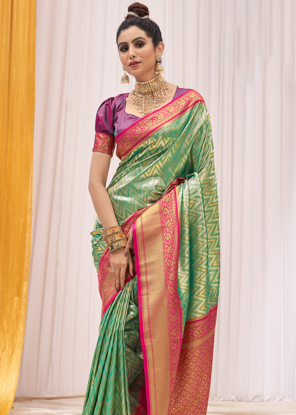 Buy MySilkLove Olivine Green Woven Kanjivaram Saree Online