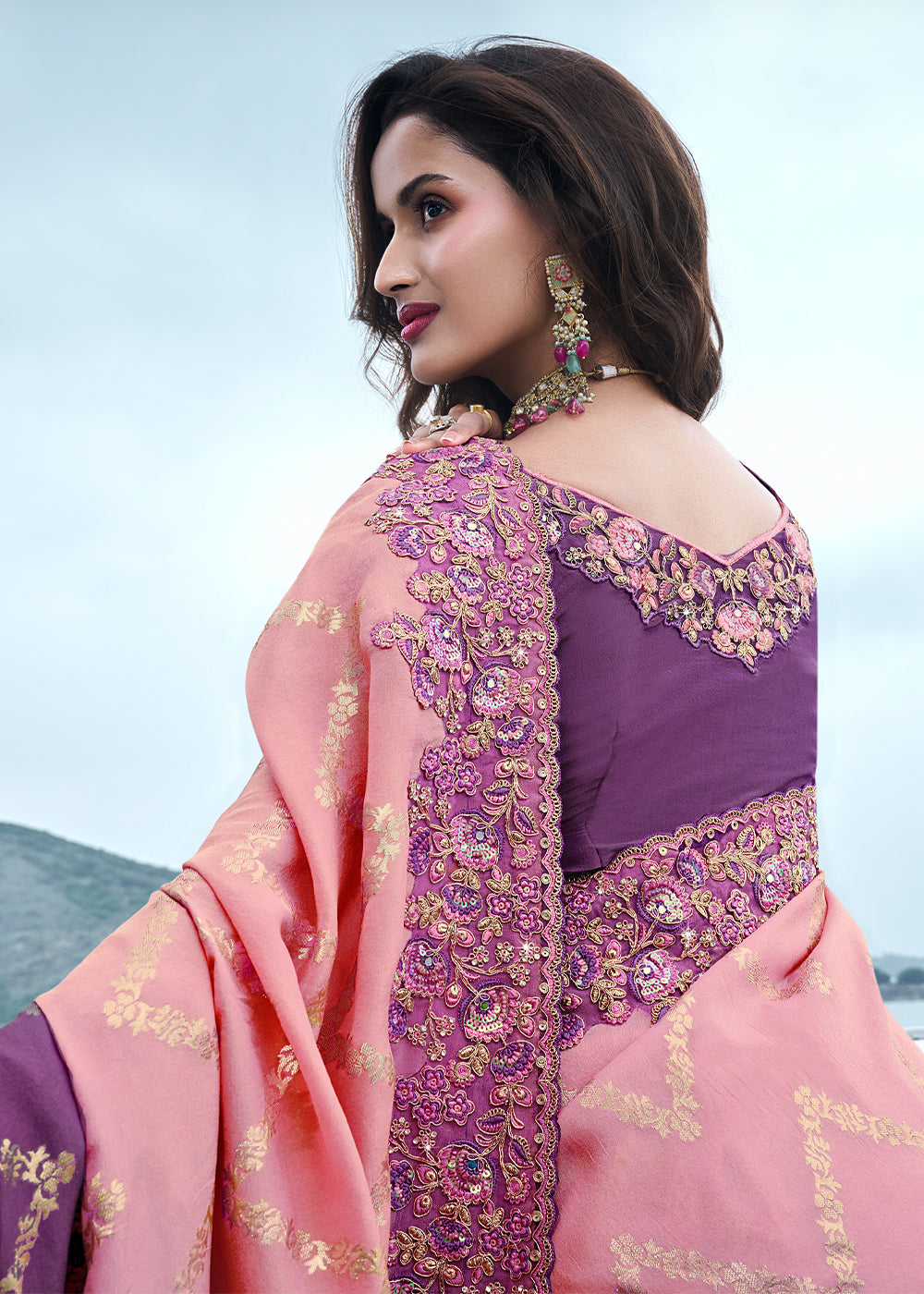 Buy MySilkLove Ballet Slipper Pink and Purple Embroidered Designer Silk Saree Online