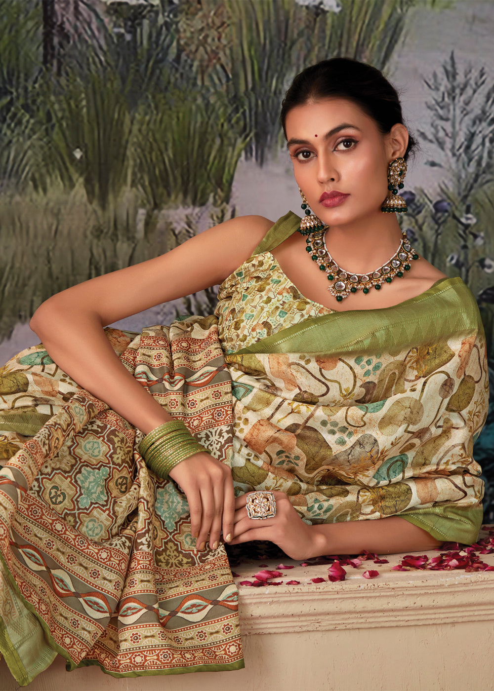 Buy MySilkLove Pale Oyster Green Woven Banarasi Tussar Silk Saree Online