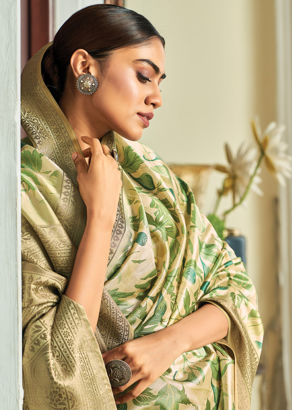 Buy MySilkLove Spring Green Woven Banarasi Satin Silk Saree Online