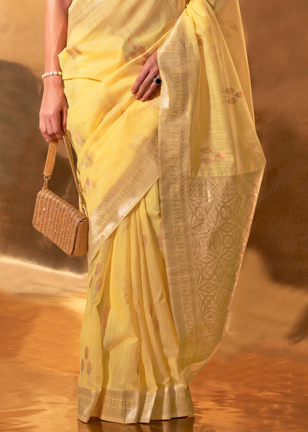 Buy MySilkLove Rob Roy Yellow Handloom Linen Cotton Saree Online