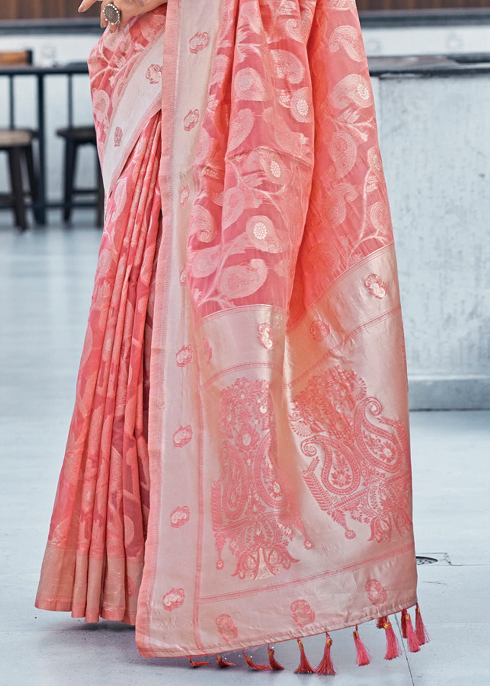 Buy MySilkLove Pink Rose Lucknowi Linen Cotton Saree Online