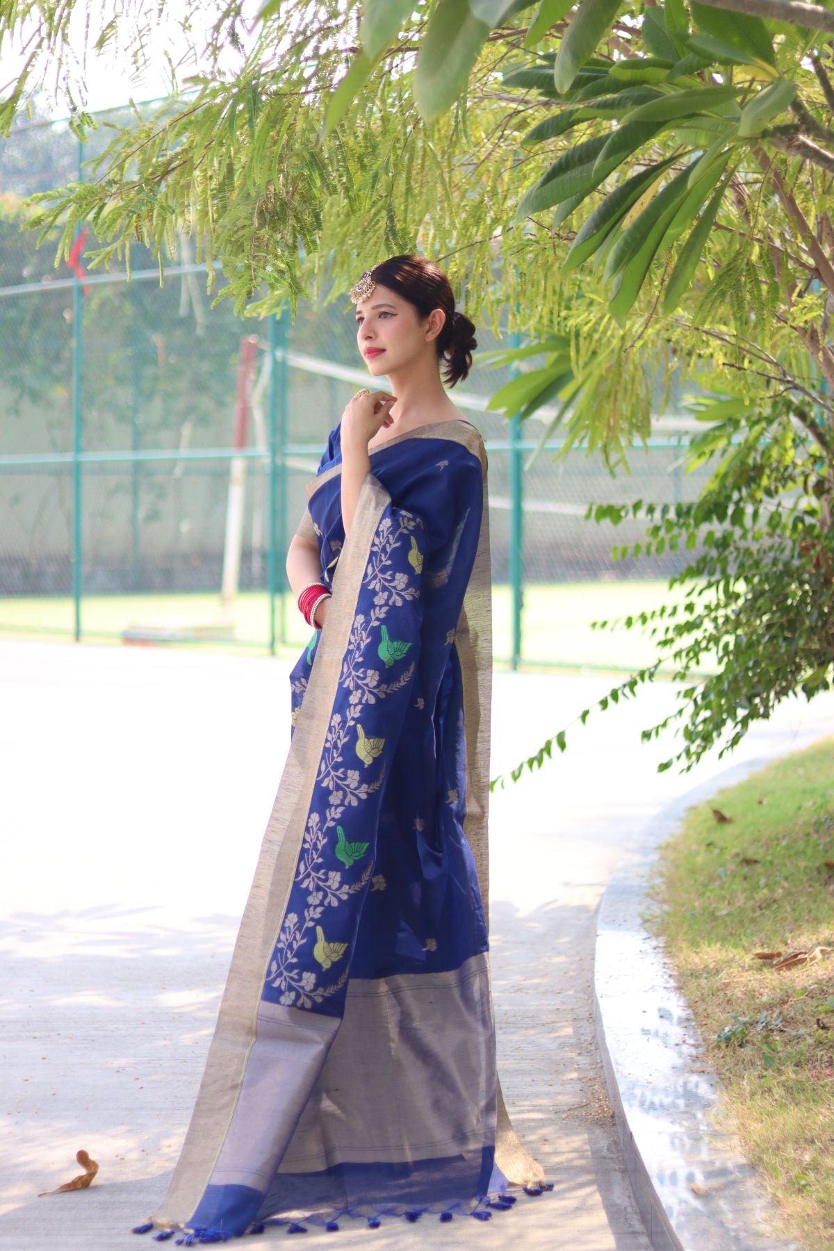 Buy MySilkLove Yale Blue Cotton Silk Saree Online