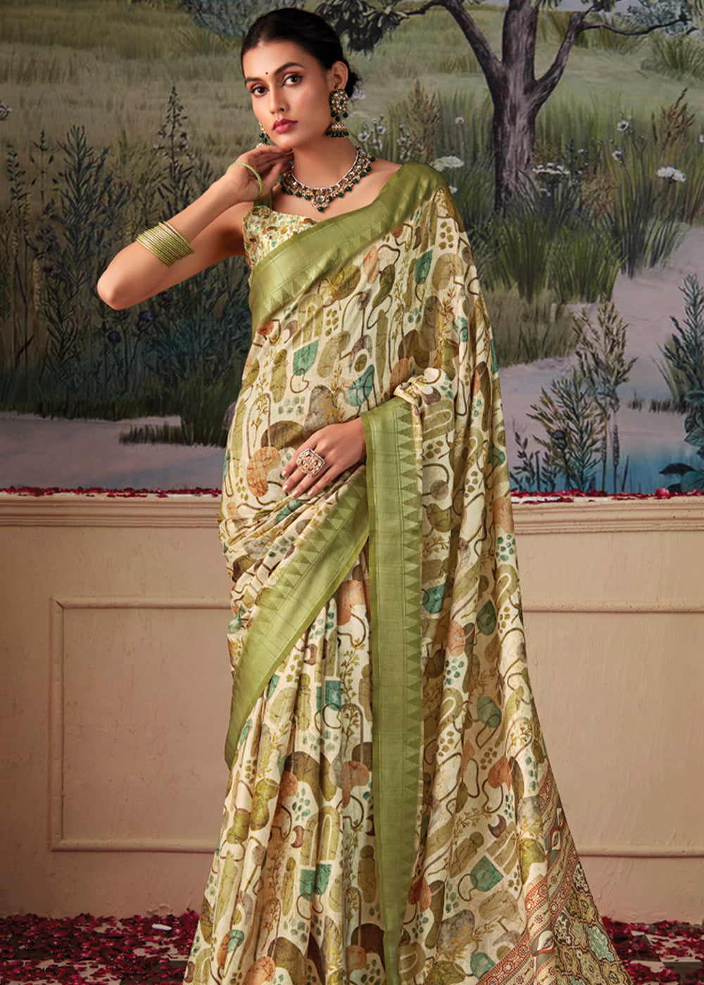 Buy MySilkLove Pale Oyster Green Woven Banarasi Tussar Silk Saree Online