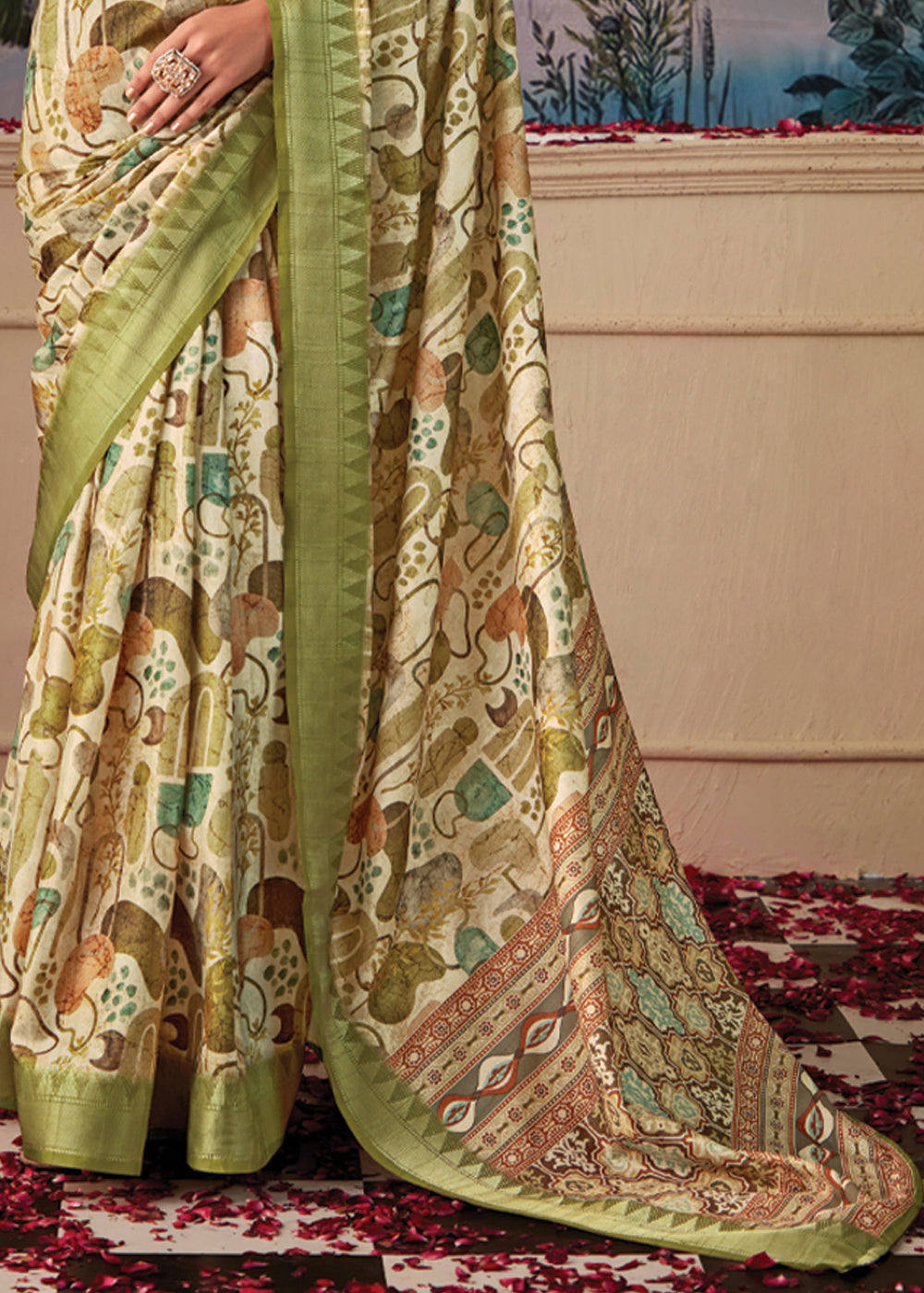 Buy MySilkLove Pale Oyster Green Woven Banarasi Tussar Silk Saree Online