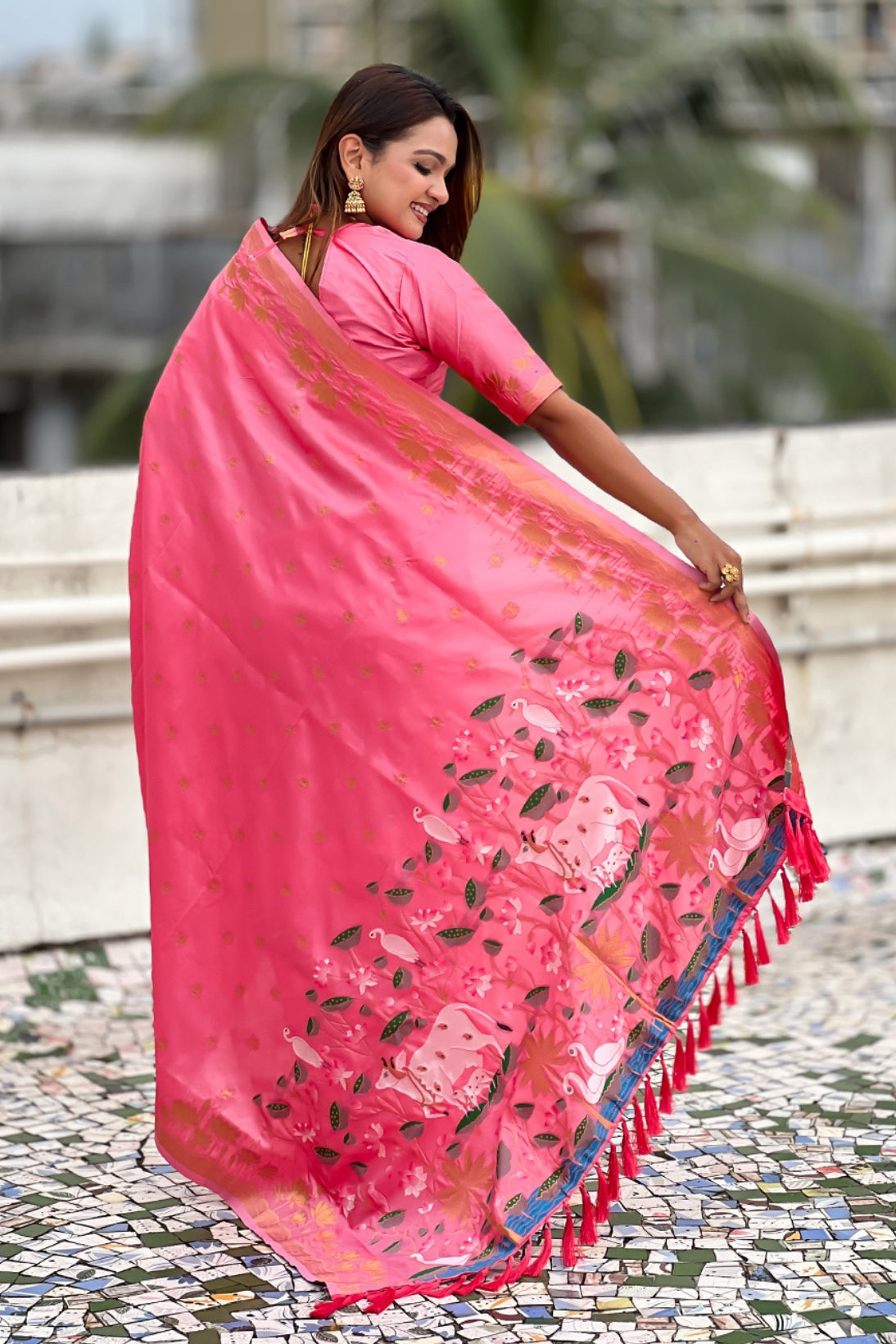 Buy MySilkLove French Pink Woven Lotus Banarasi Saree Online