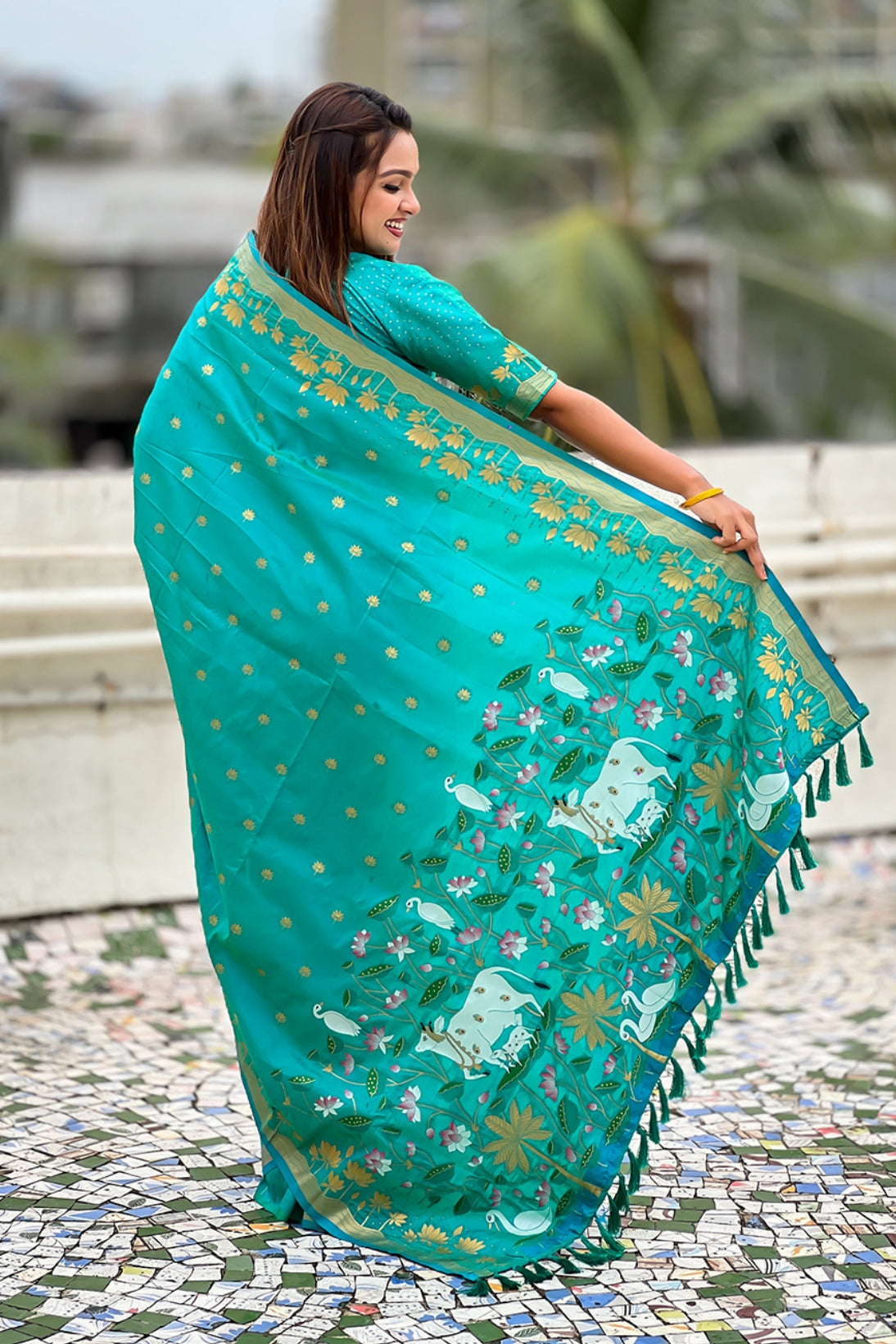 Buy MySilkLove Lobelia Blue Woven Lotus Banarasi Saree Online