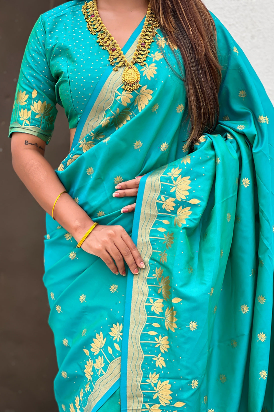 Buy MySilkLove Lobelia Blue Woven Lotus Banarasi Saree Online