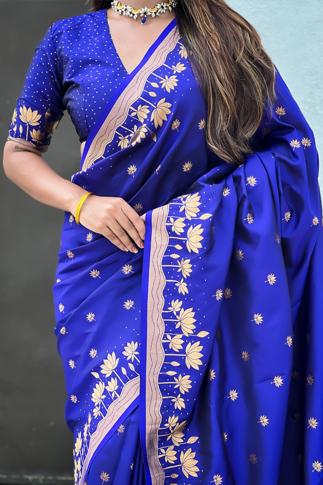 Buy MySilkLove Royal Blue Woven Lotus Banarasi Saree Online