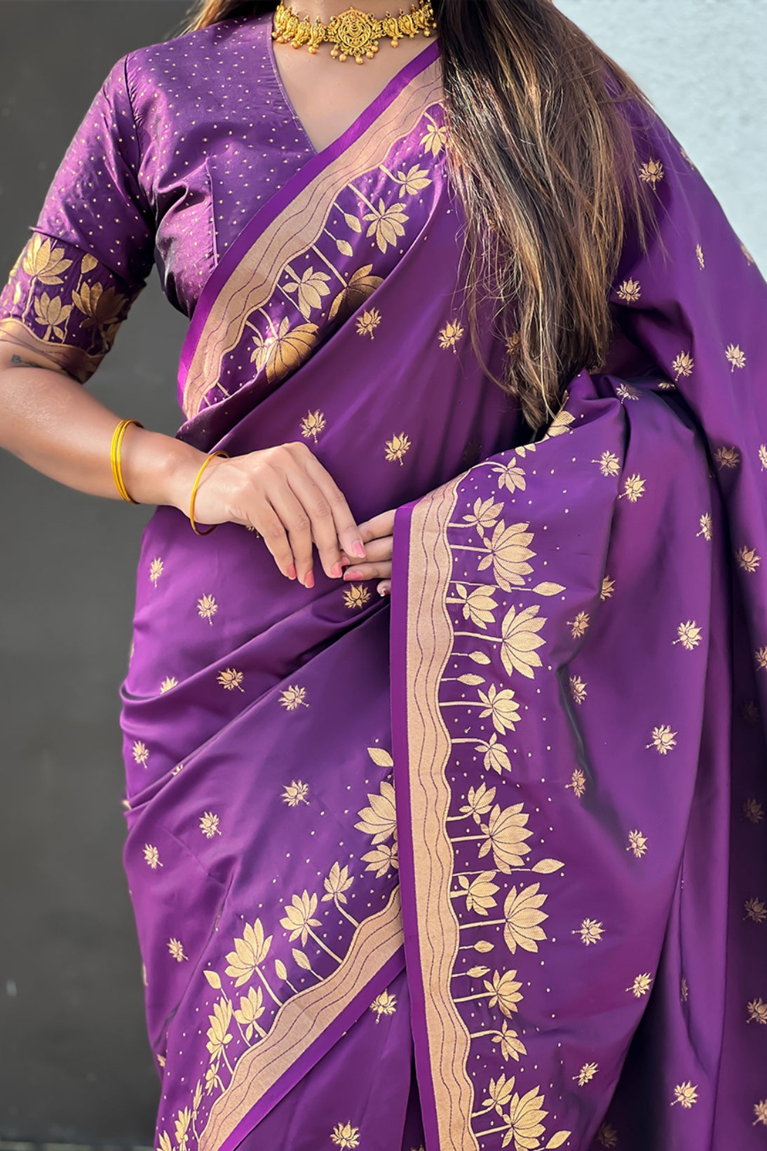 Buy MySilkLove Crocus Purple Woven Lotus Banarasi Saree Online