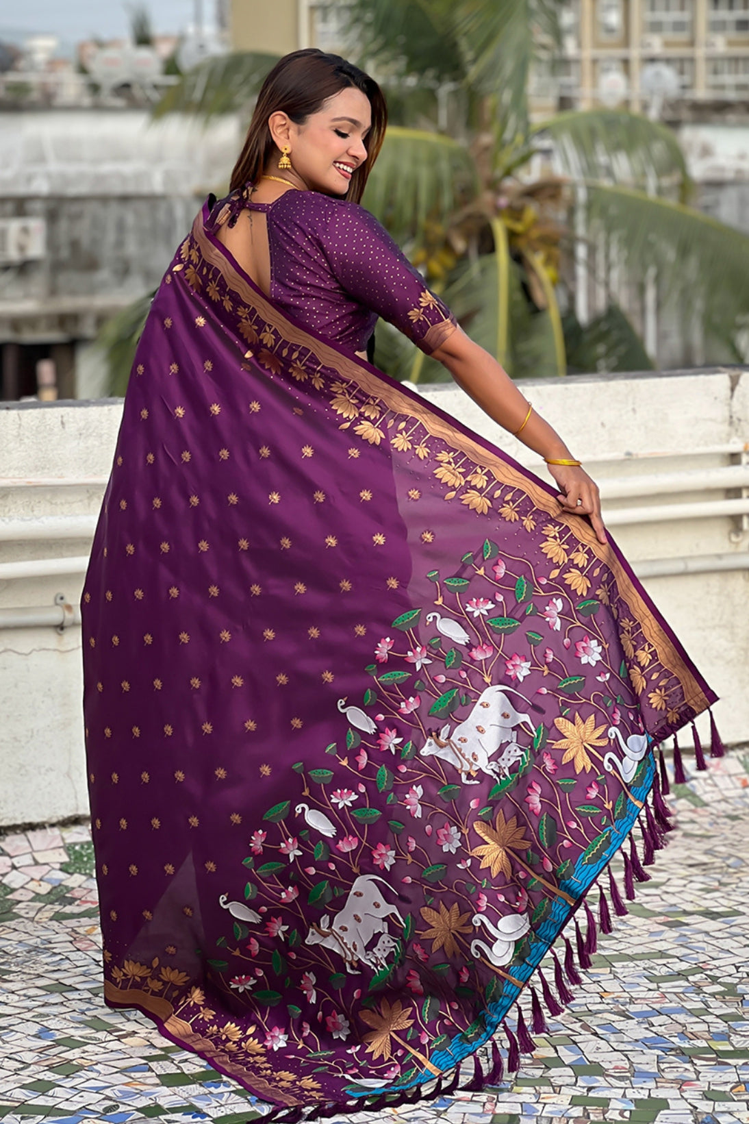 Buy MySilkLove Crocus Purple Woven Lotus Banarasi Saree Online