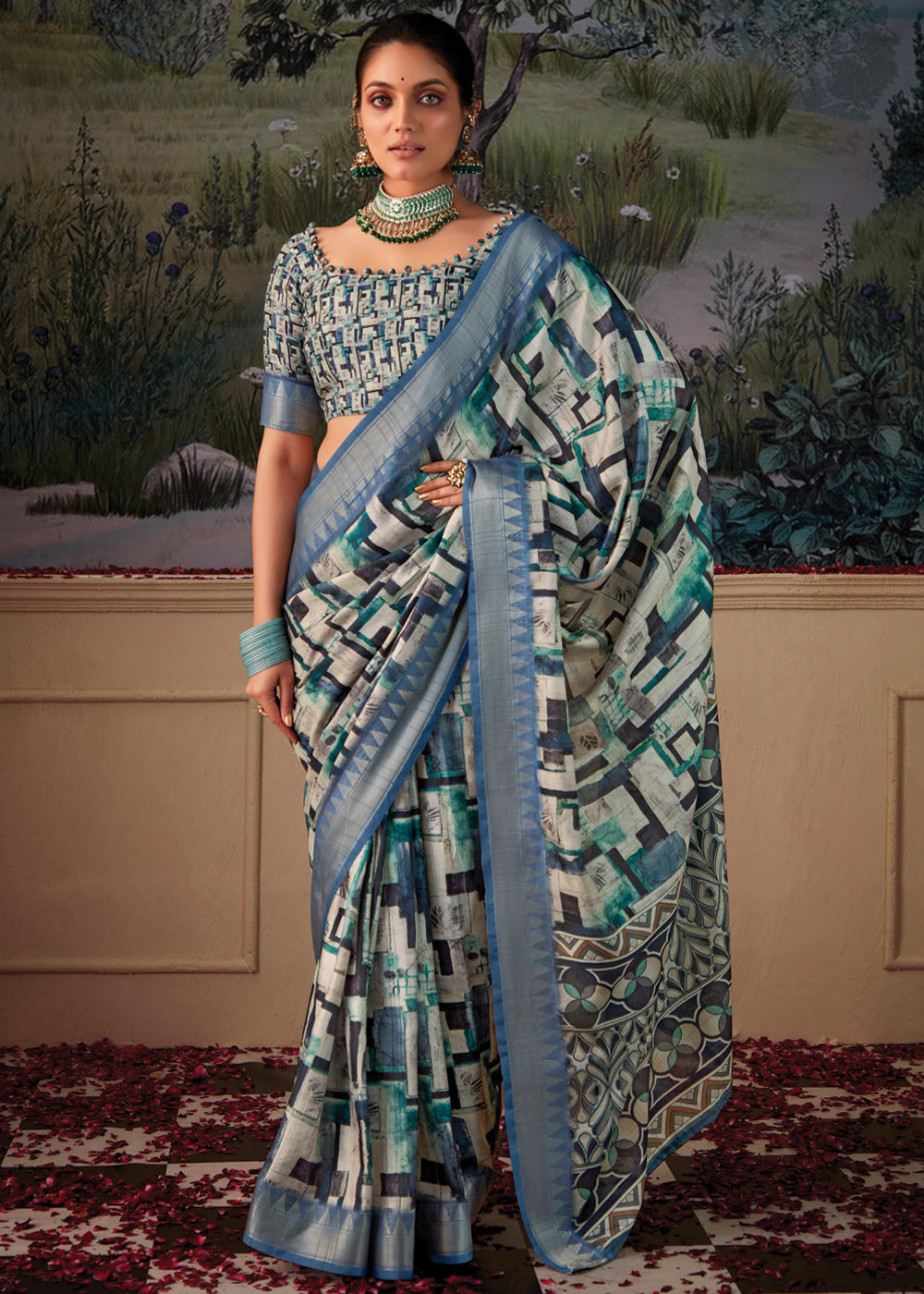 Buy MySilkLove Blue Bayoux Woven Banarasi Tussar Silk Saree Online