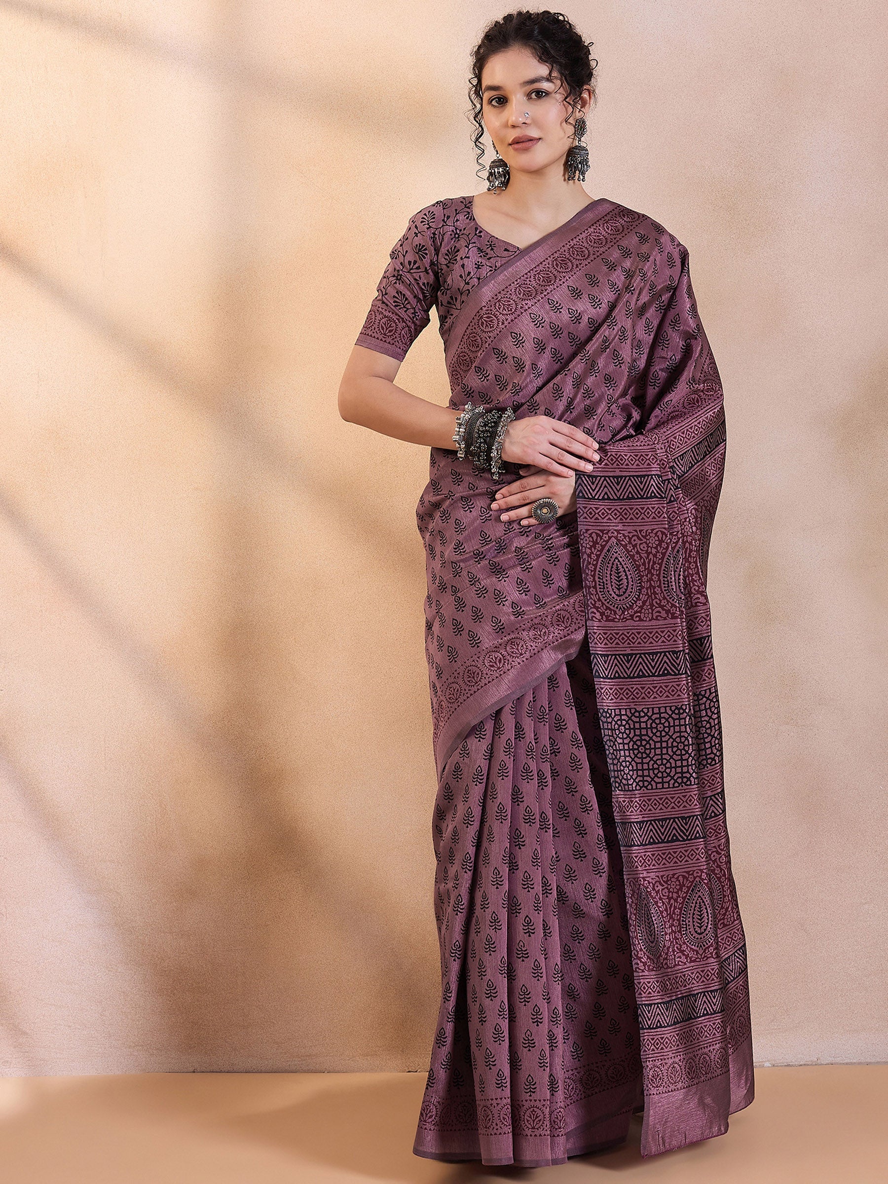 Buy MySilkLove Orchid Pearl Purple Printed Dola Silk Saree Online