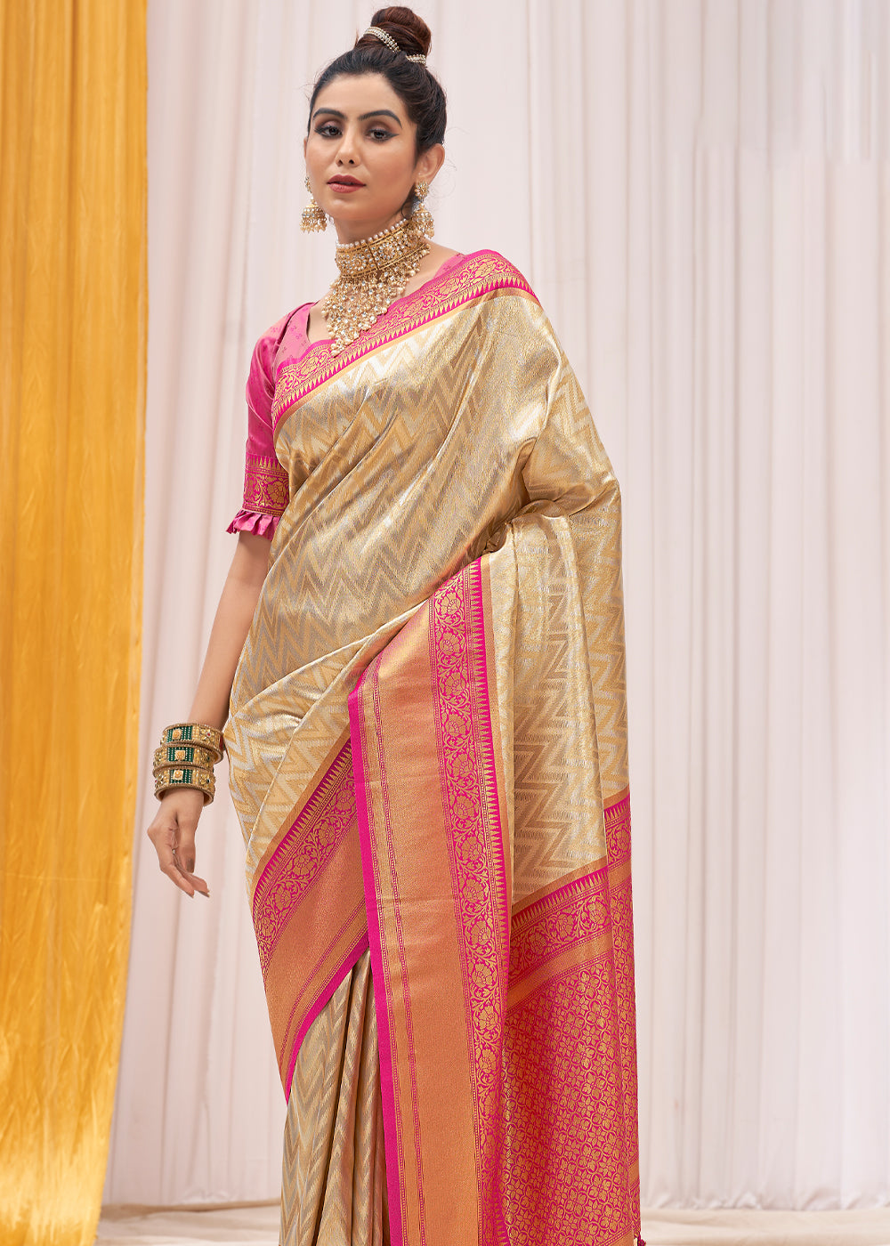 Buy MySilkLove Cashmere Cream Woven Kanjivaram Saree Online