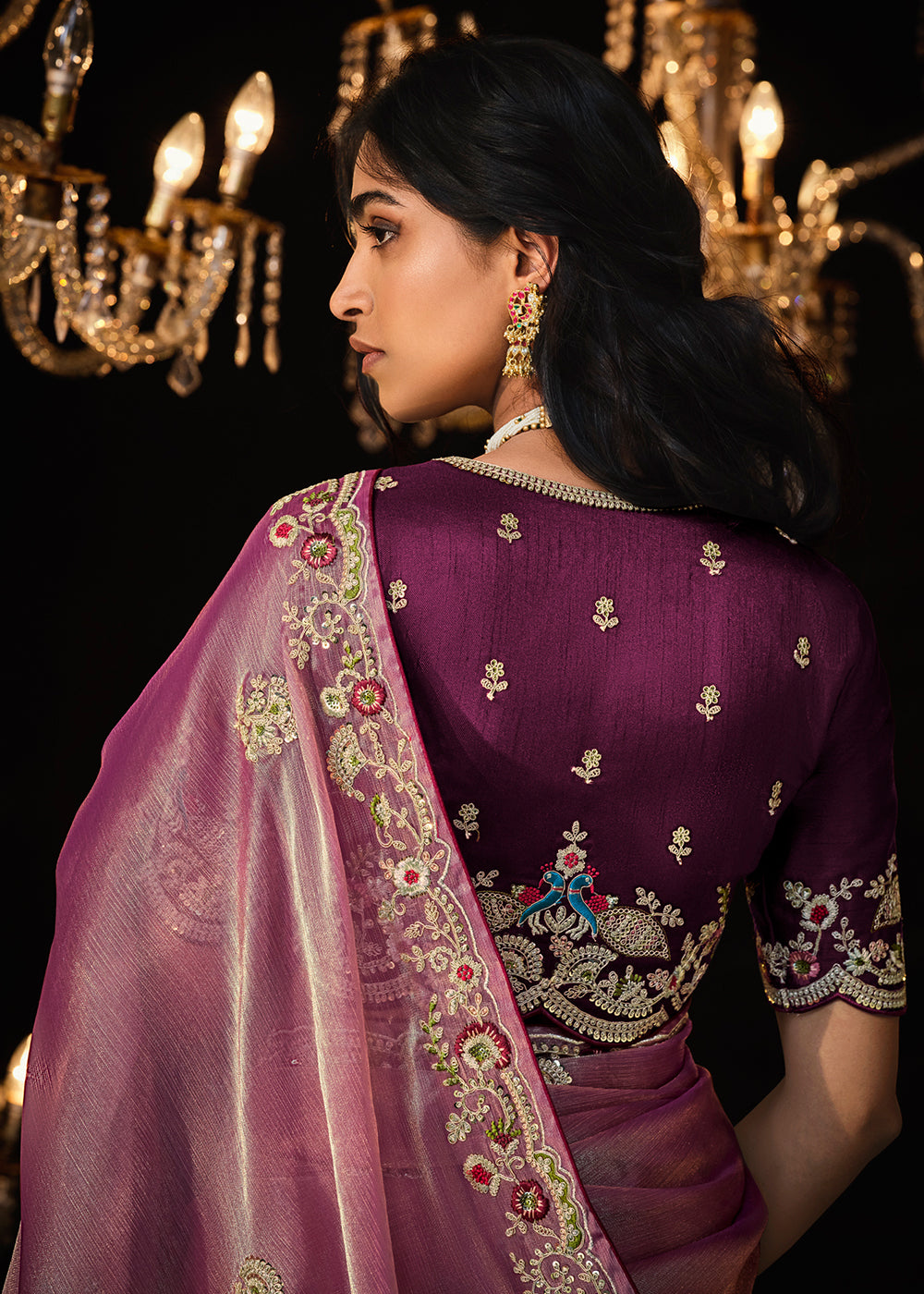 Buy MySilkLove Cadillac Purple Embroidered Designer Satin Silk Saree Online