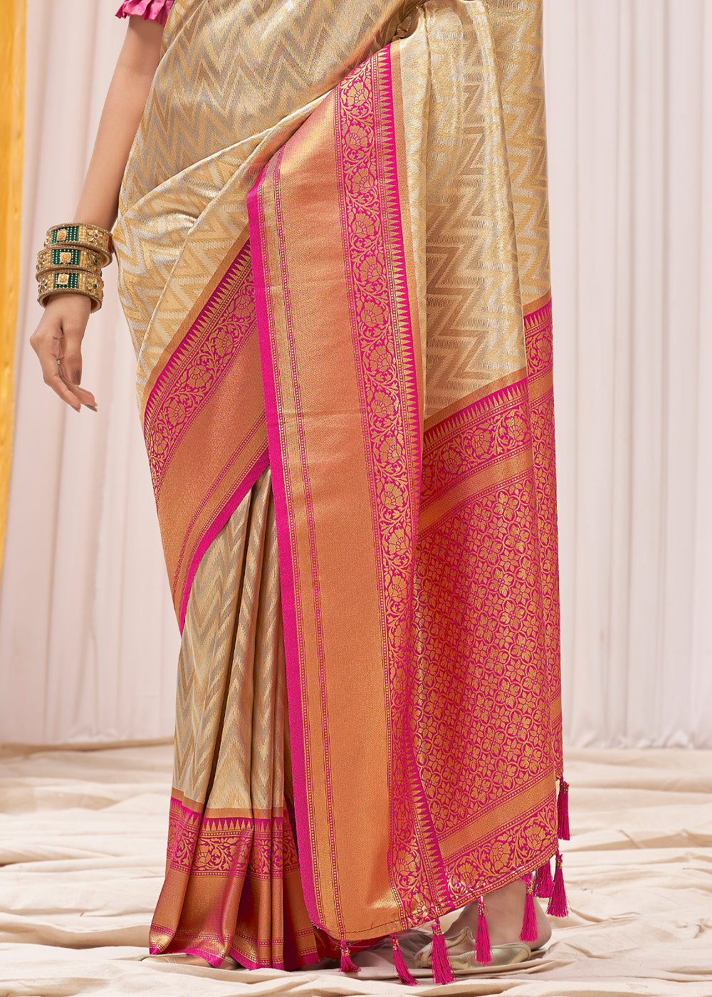 Buy MySilkLove Cashmere Cream Woven Kanjivaram Saree Online