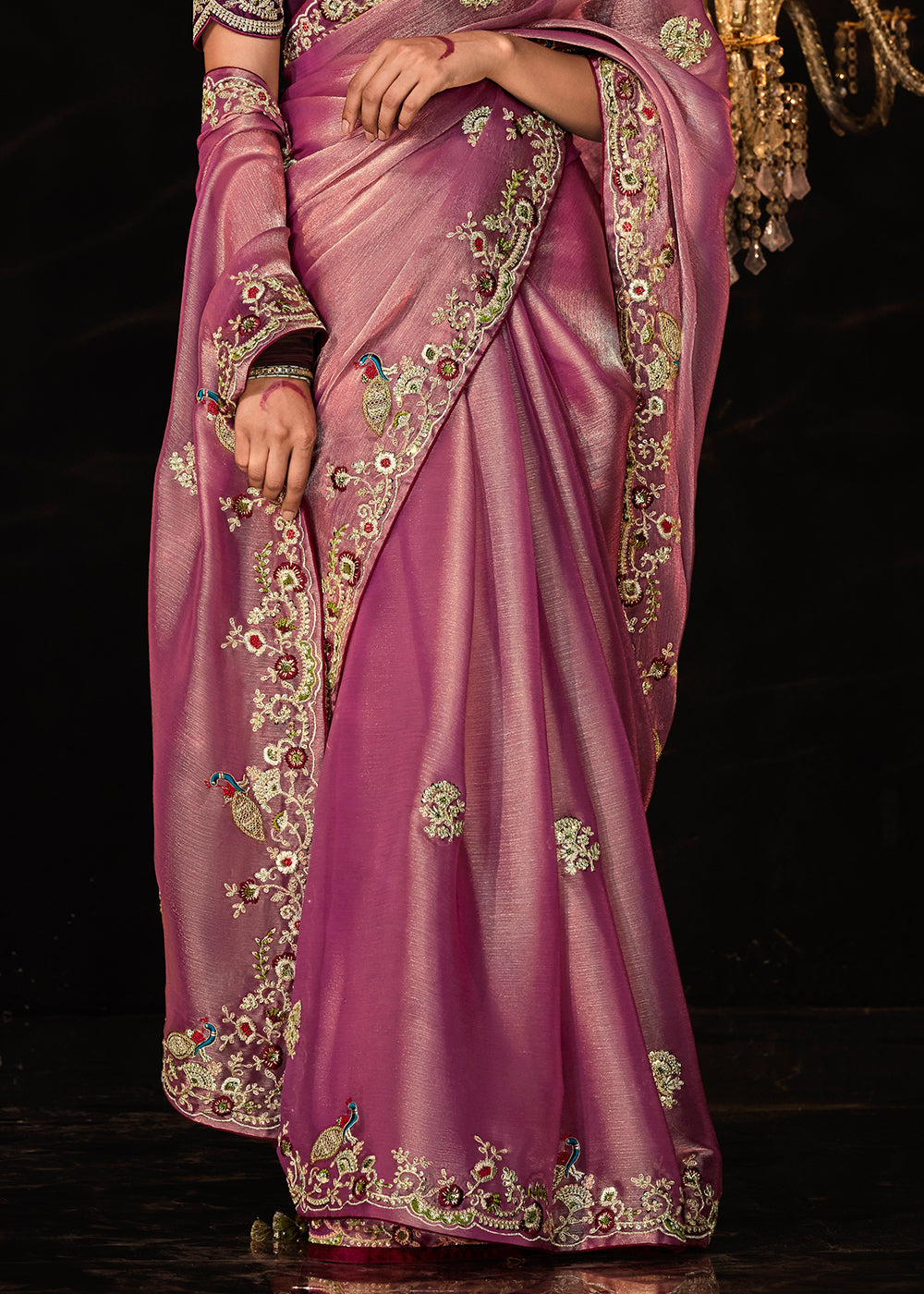 Buy MySilkLove Cadillac Purple Embroidered Designer Satin Silk Saree Online