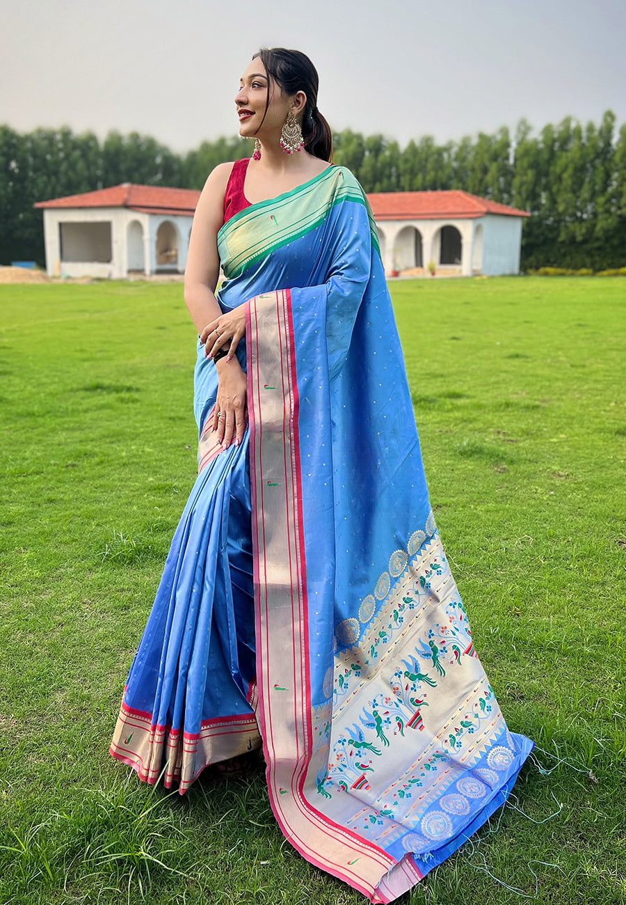 Buy MySilkLove Pacific Blue Woven Paithani Saree Online