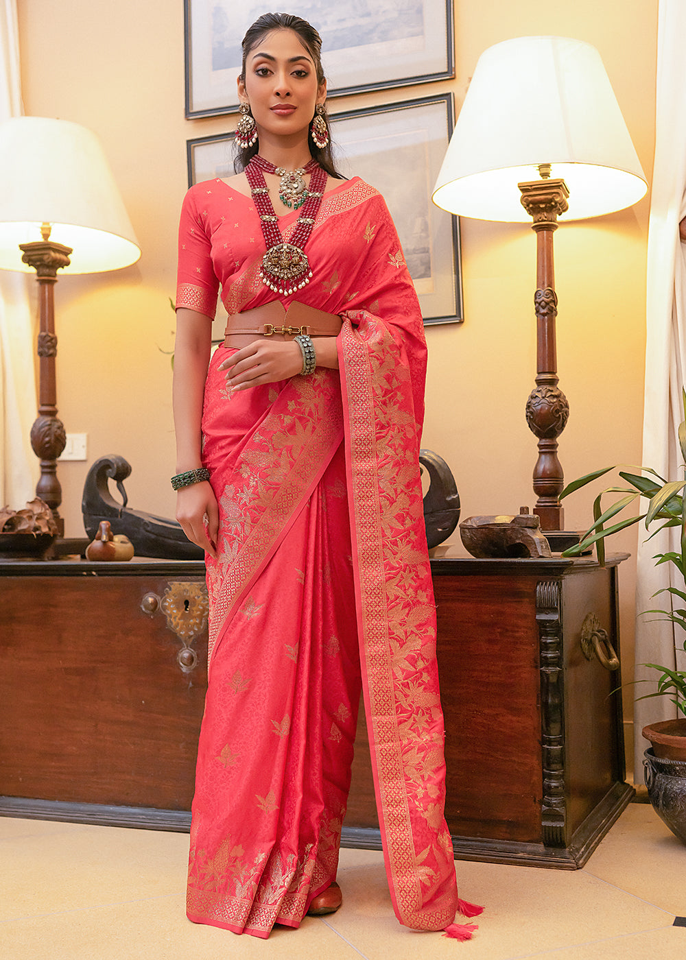 Buy MySilkLove Bittersweet Pink Woven Satin Silk Saree Online