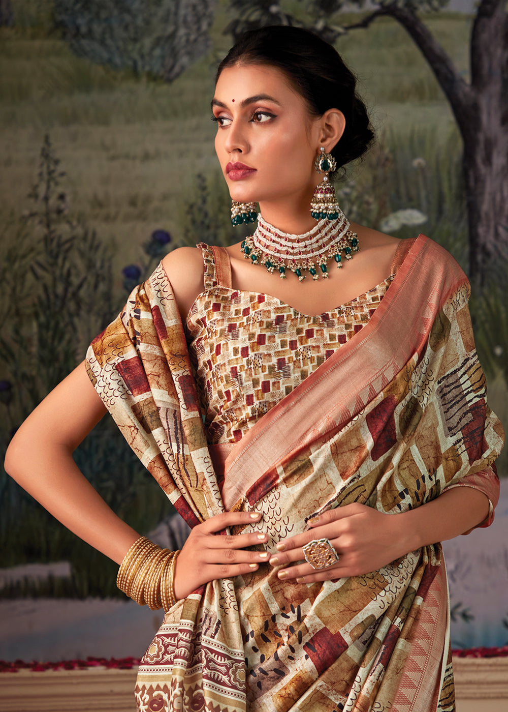 MySilkLove Muddy Waters Brown and Cream Woven Banarasi Tussar Silk Saree