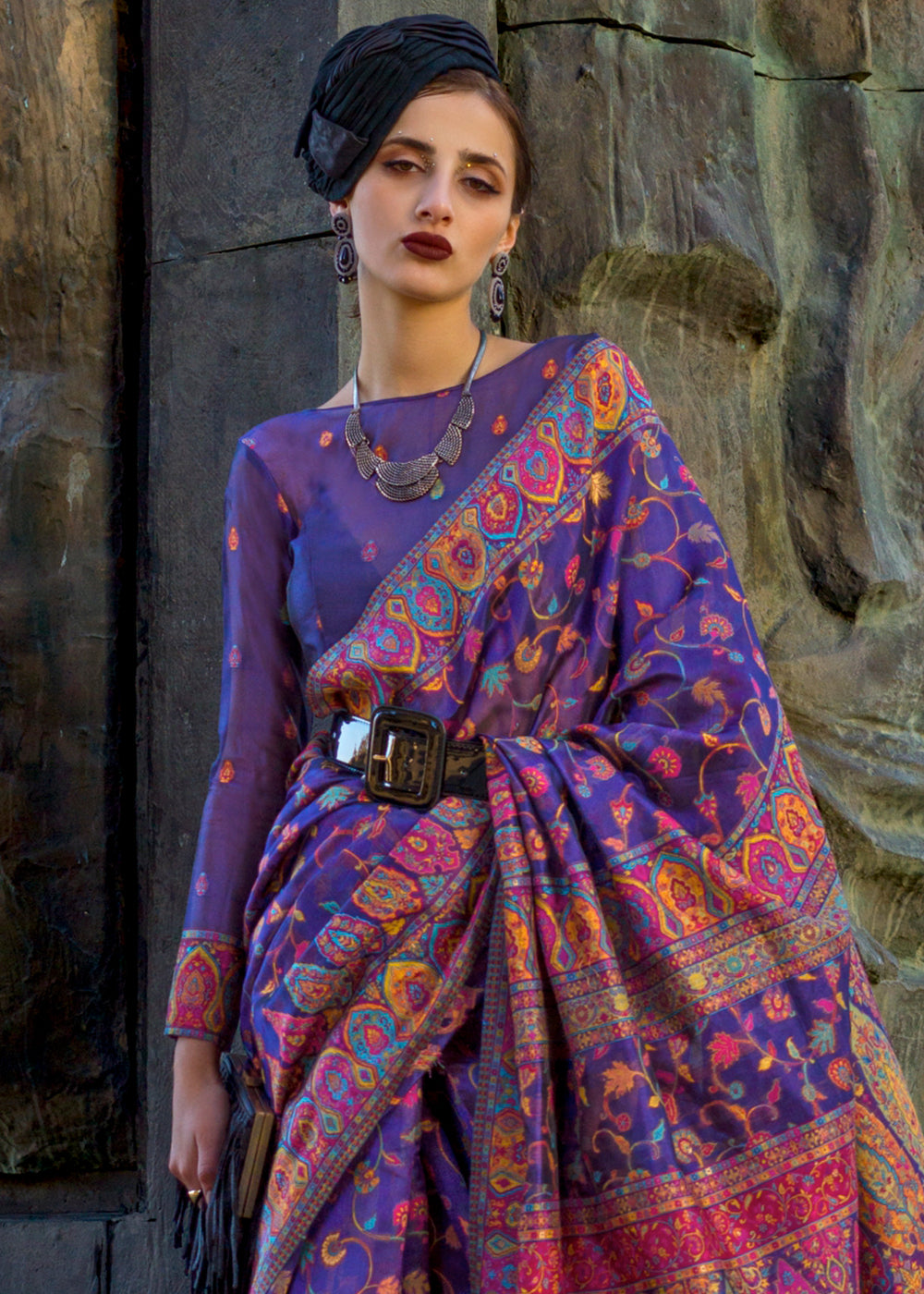 Buy MySilkLove Jacarta Purple Jamawar Woven Organza Silk Saree Online