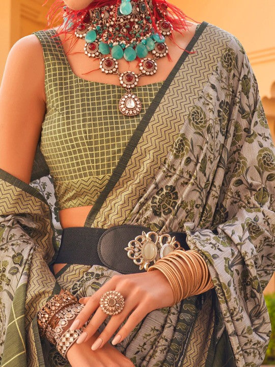 Buy MySilkLove Barley Corn Green Printed Patola Saree Online