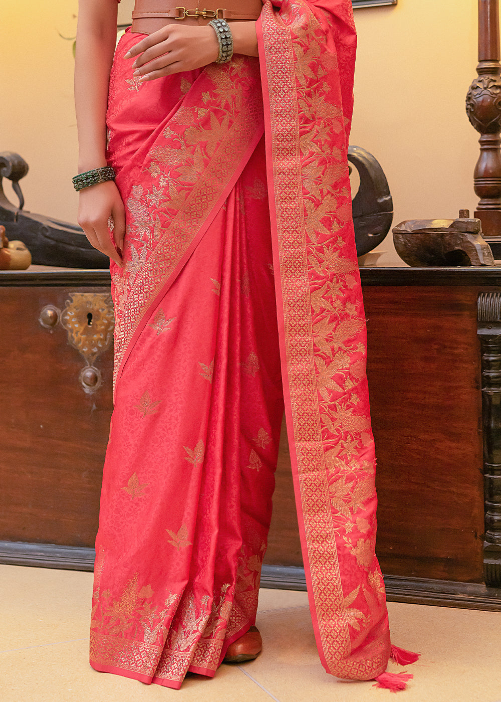 Buy MySilkLove Bittersweet Pink Woven Satin Silk Saree Online