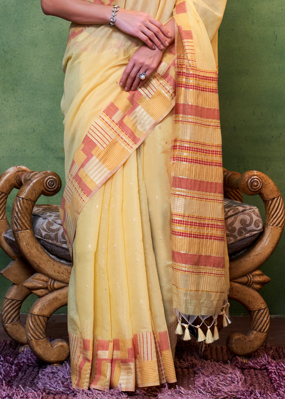 Buy MySilkLove Brandy Yellow Handloom Cotton Silk Saree Online