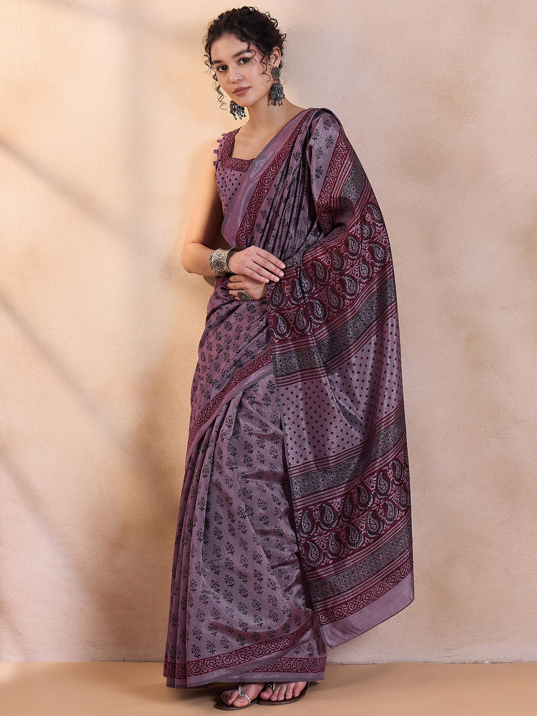 Buy MySilkLove Old Lavender Printed Dola Silk Saree Online