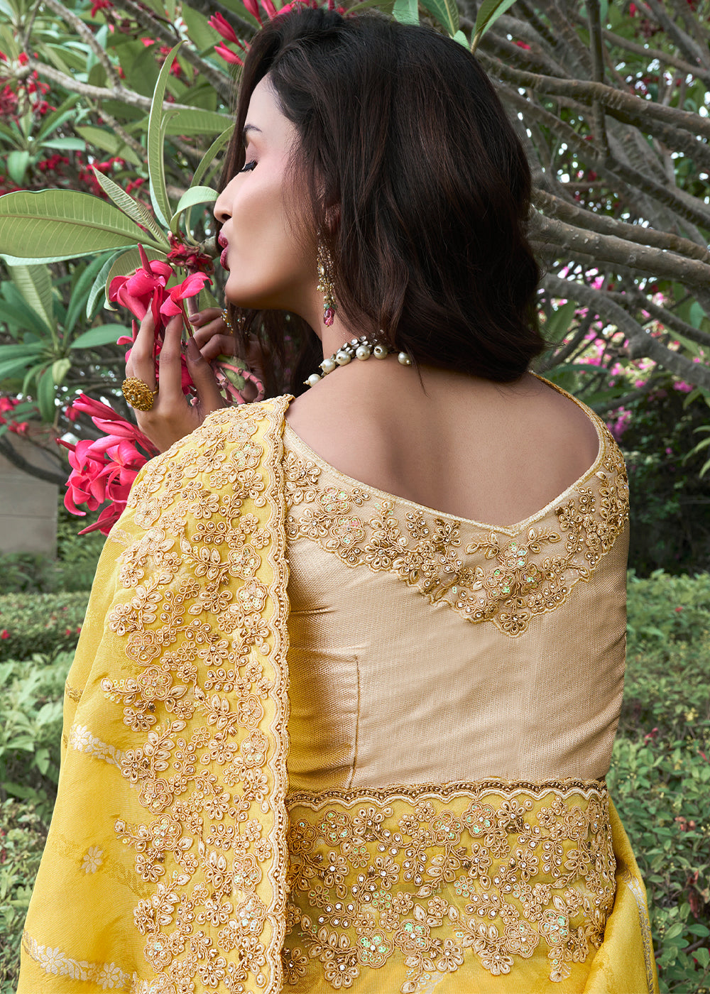 Buy MySilkLove Citrine Yellow Embroidered Designer Silk Saree Online