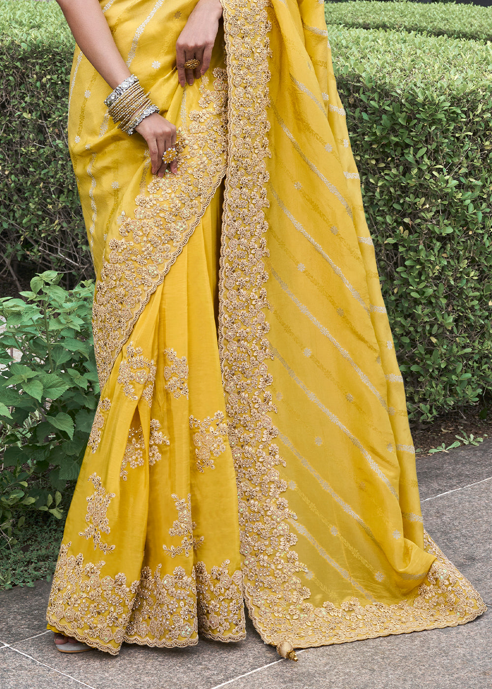 Buy MySilkLove Citrine Yellow Embroidered Designer Silk Saree Online