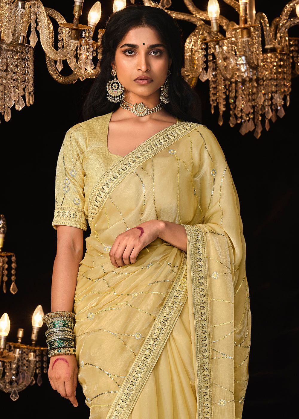 Buy MySilkLove Cape Honey Yellow Embroidered Designer Satin Silk Saree Online