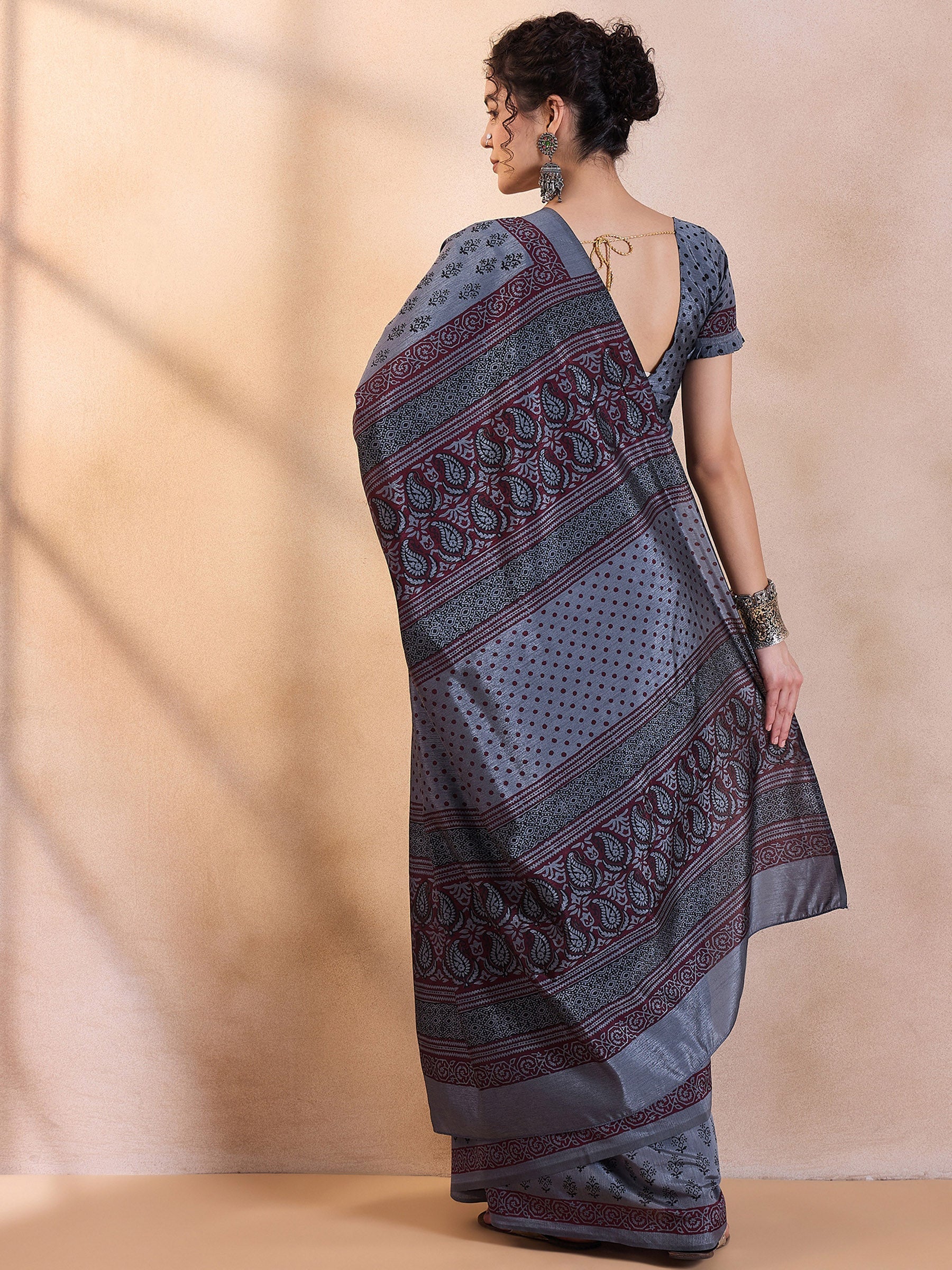 Buy MySilkLove Comet Grey Printed Dola Silk Saree Online