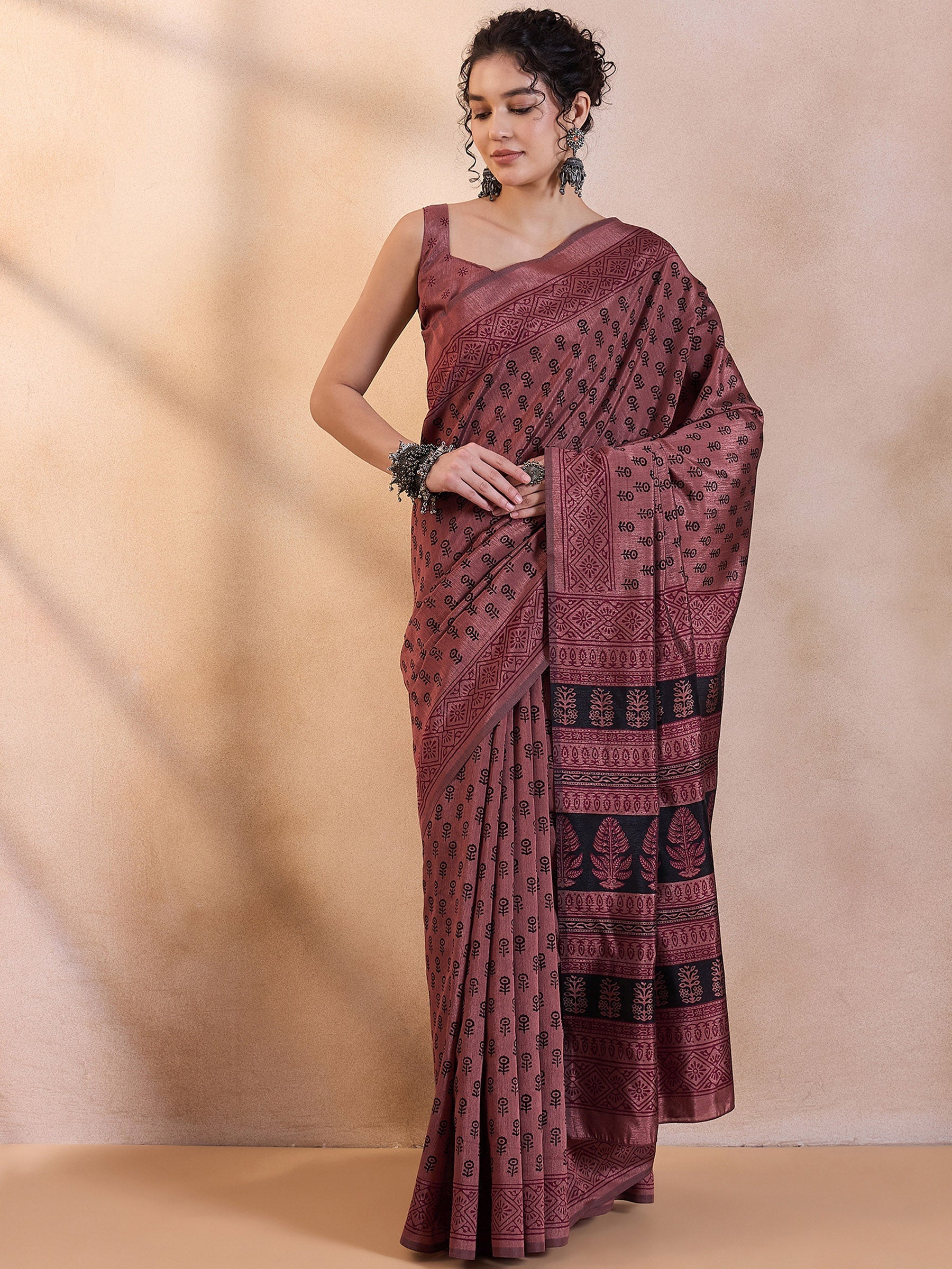 Buy MySilkLove Au Chico Brown Printed Dola Silk Saree Online