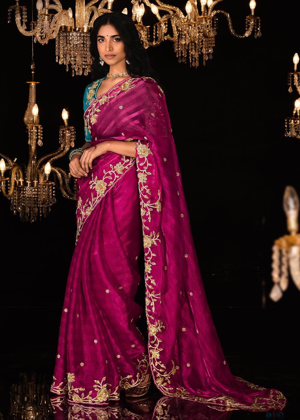 Buy MySilkLove Paprika Pink Embroidered Designer Satin Silk Saree Online