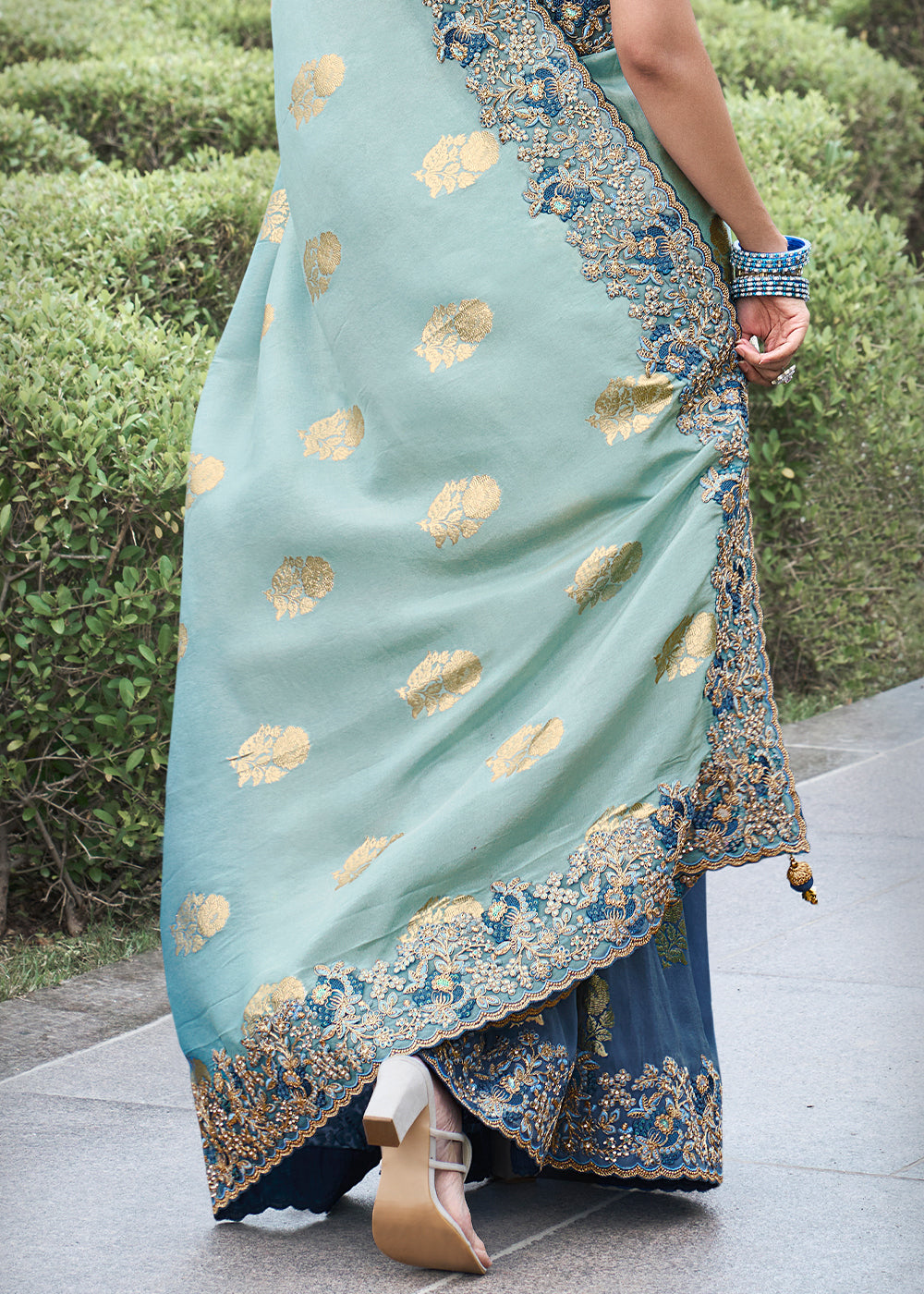 Buy MySilkLove Celeste Blue Embroidered Designer Silk Saree Online