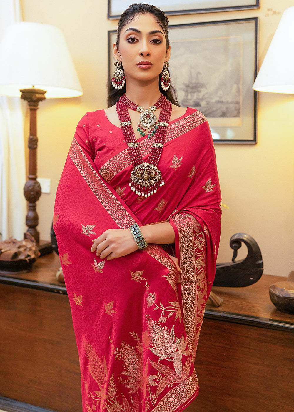 Buy MySilkLove Cardinal Red Woven Satin Silk Saree Online