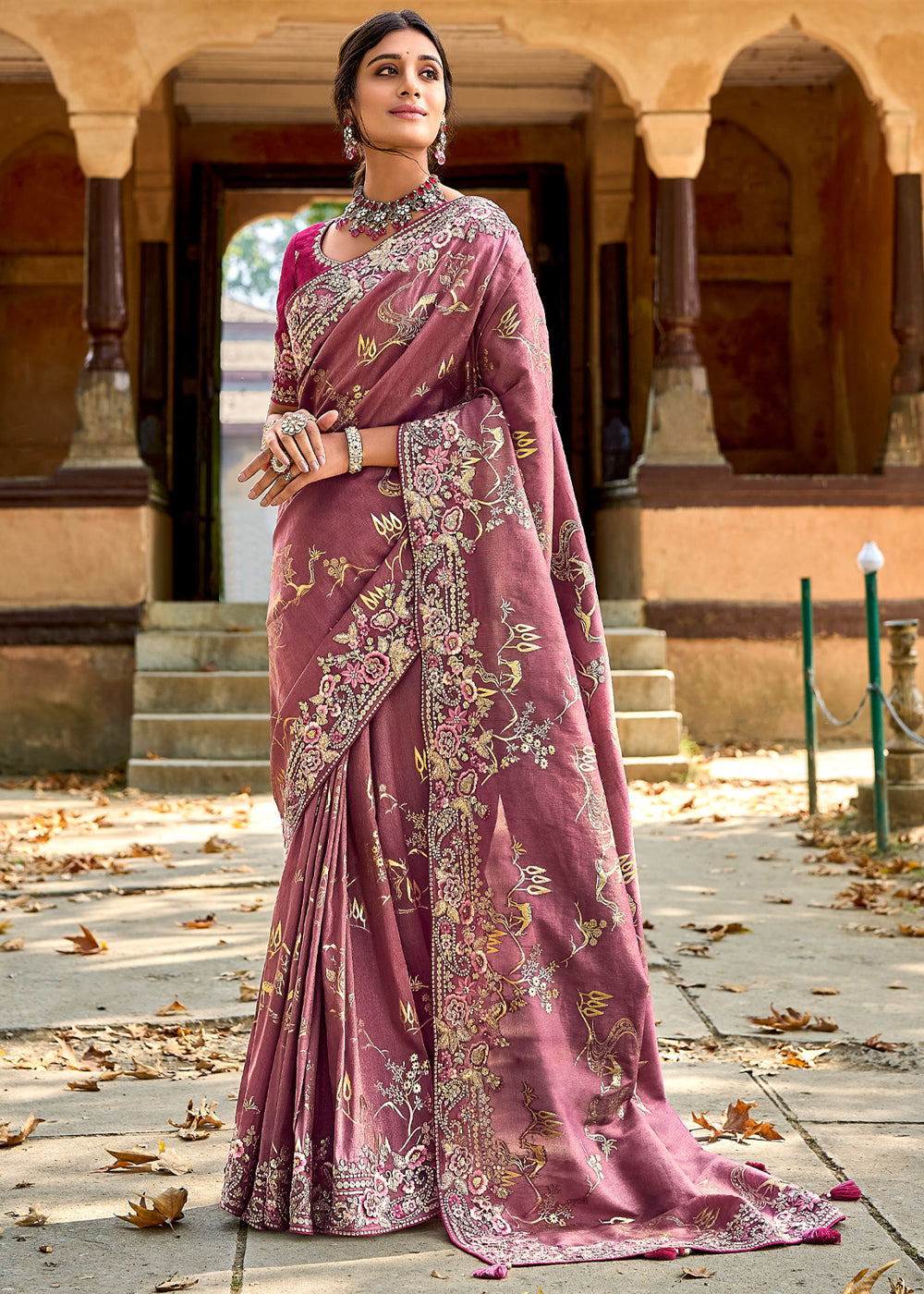 MySilkLove Pirate Purple Woven Designer Banarasi Embroidered Silk Saree