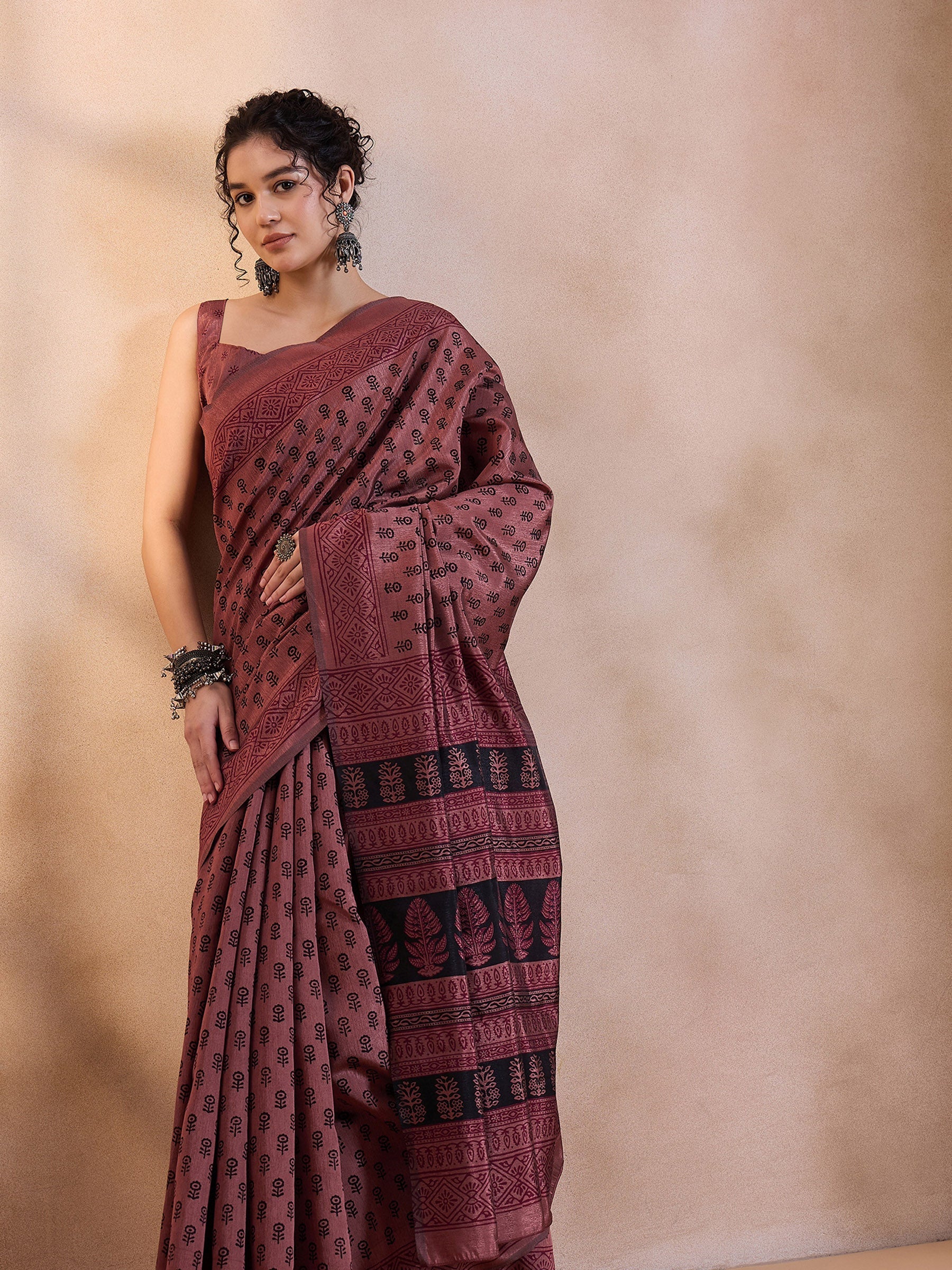 Buy MySilkLove Au Chico Brown Printed Dola Silk Saree Online