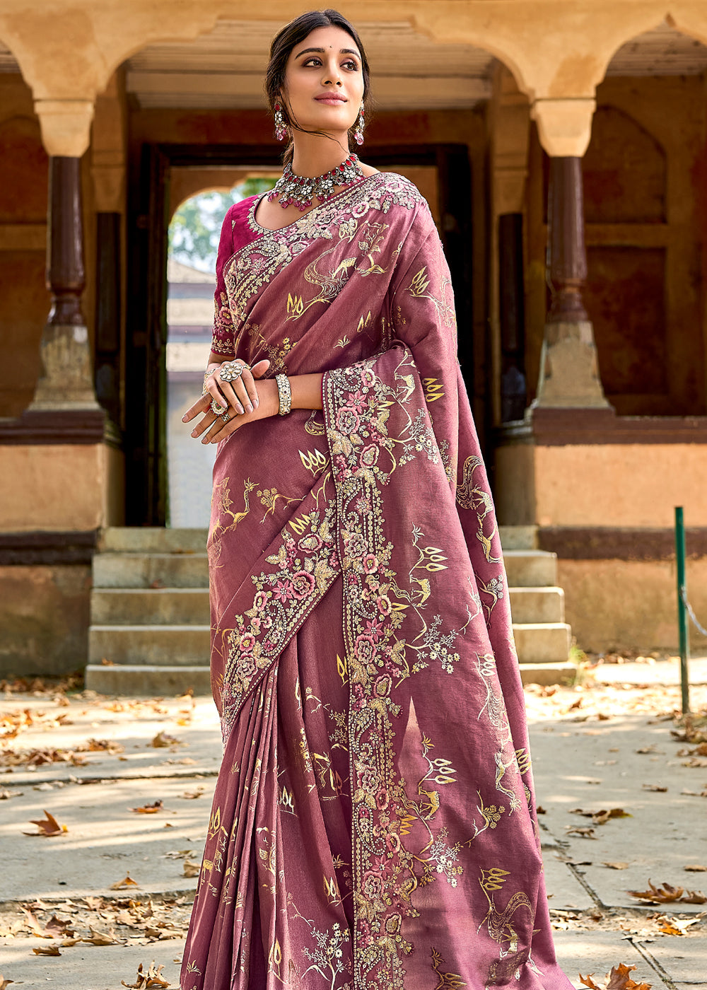 Buy MySilkLove Pirate Purple Woven Designer Banarasi Embroidered Silk Saree Online