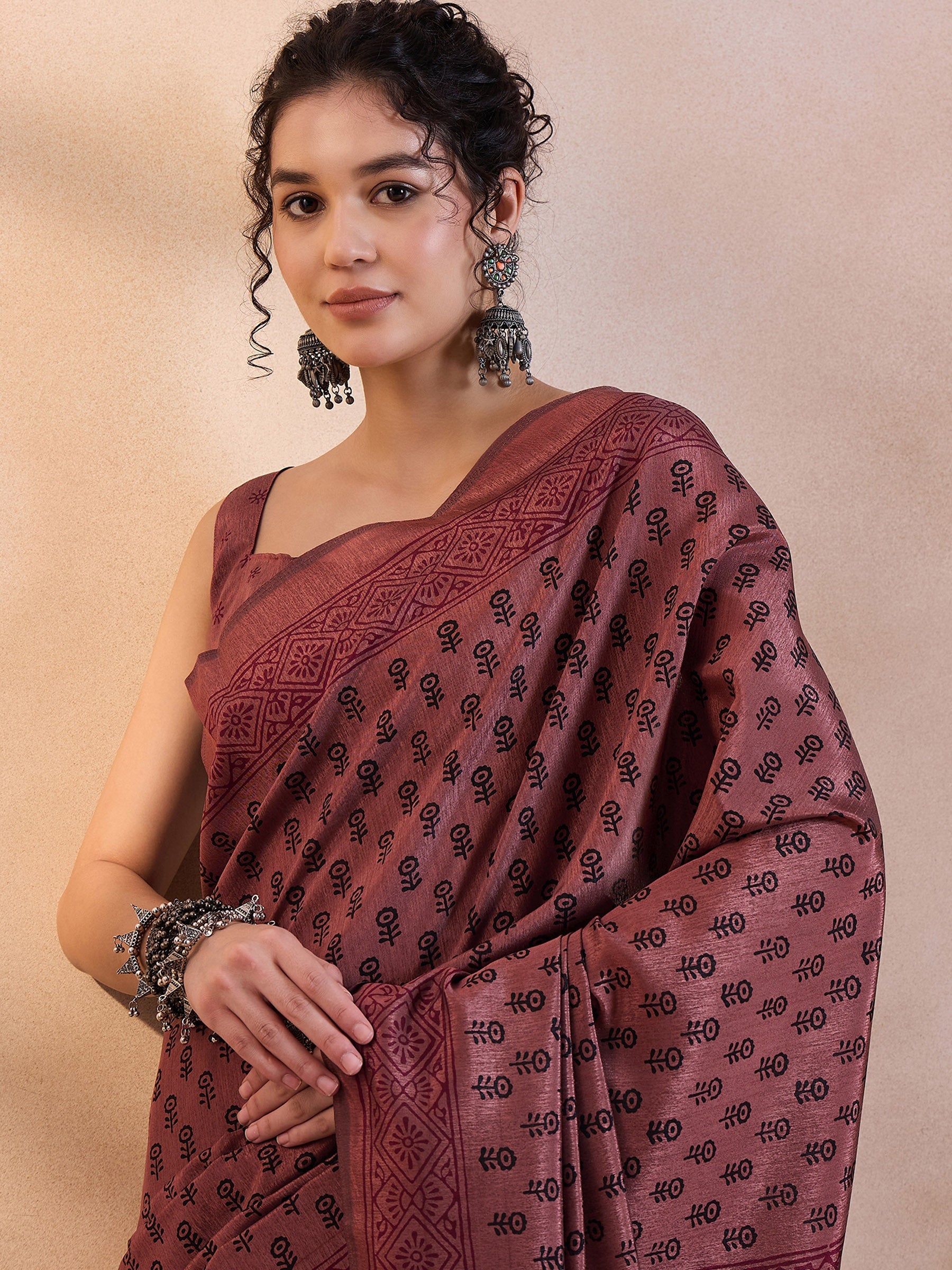 Buy MySilkLove Au Chico Brown Printed Dola Silk Saree Online