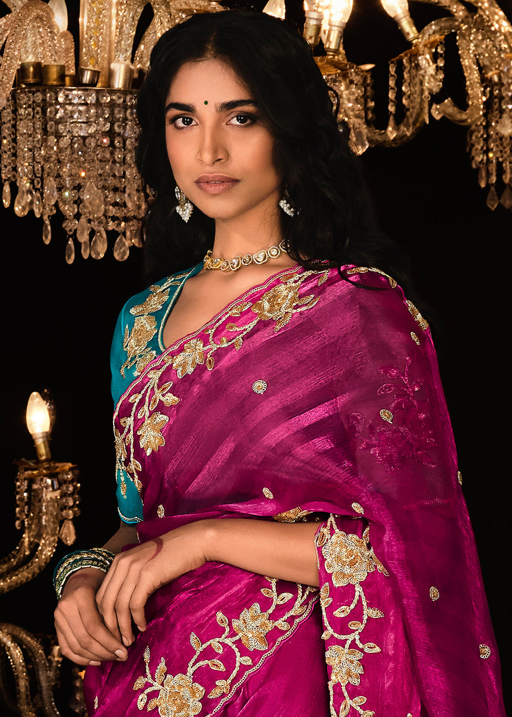 Buy MySilkLove Paprika Pink Embroidered Designer Satin Silk Saree Online