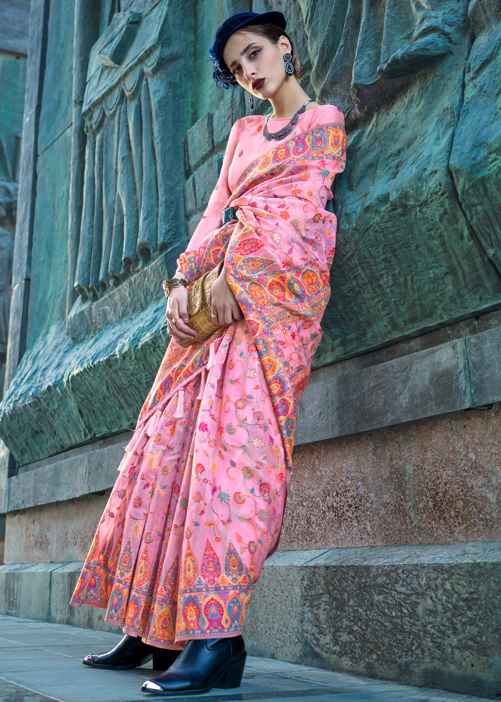 Buy MySilkLove Cupid Pink Jamawar Woven Organza Silk Saree Online