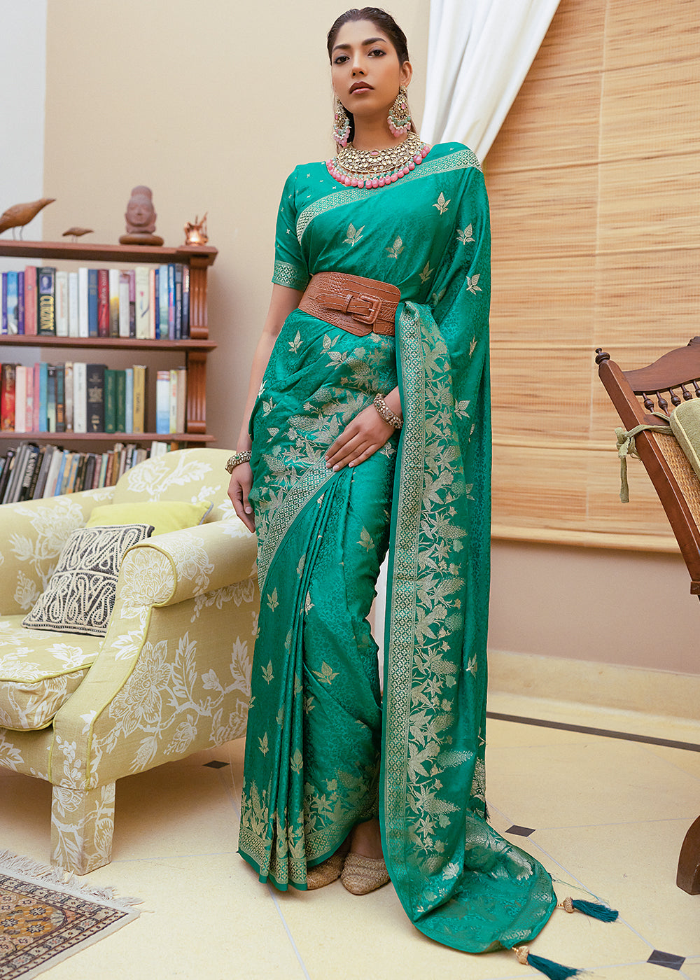 Buy MySilkLove Salem Green Woven Satin Silk Saree Online